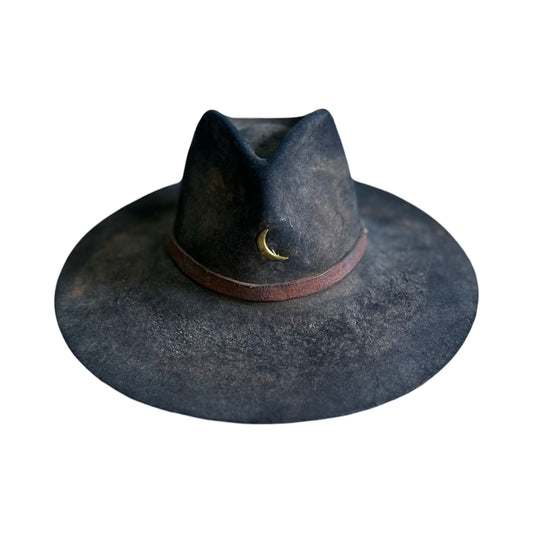 Vintage Bespoke Hat Crescent Moon Leather Band Weathered Worn Western