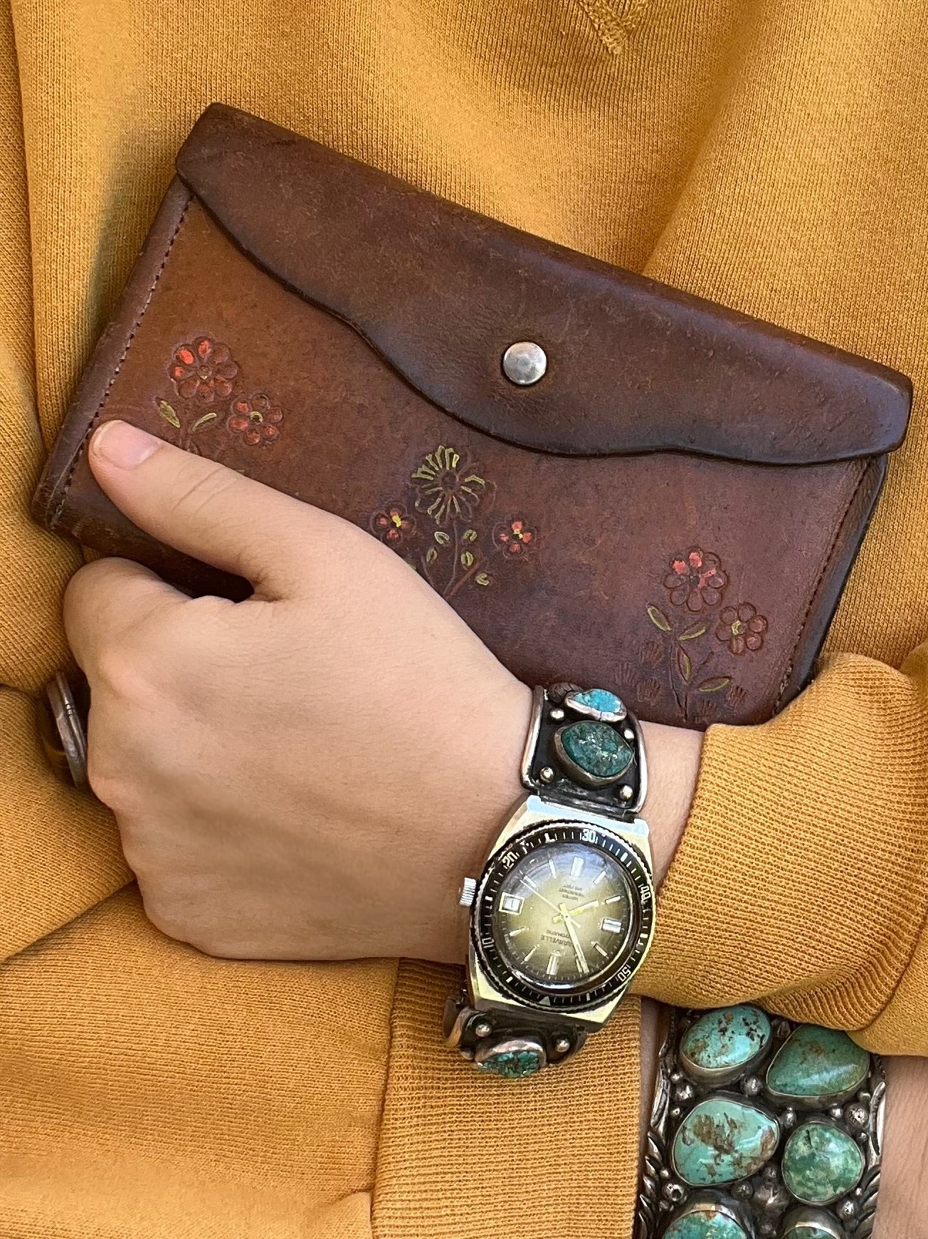 Vintage 1970’s Butter Soft Hand Tooled & Painted Leather Wallet