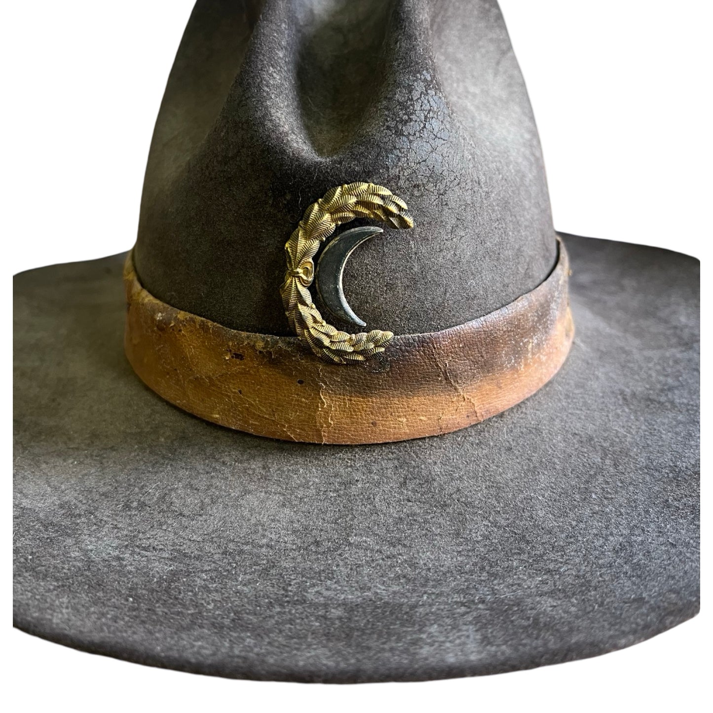 Vintage Bespoke Hat Crescent Moon Leather Band Bandana Trim