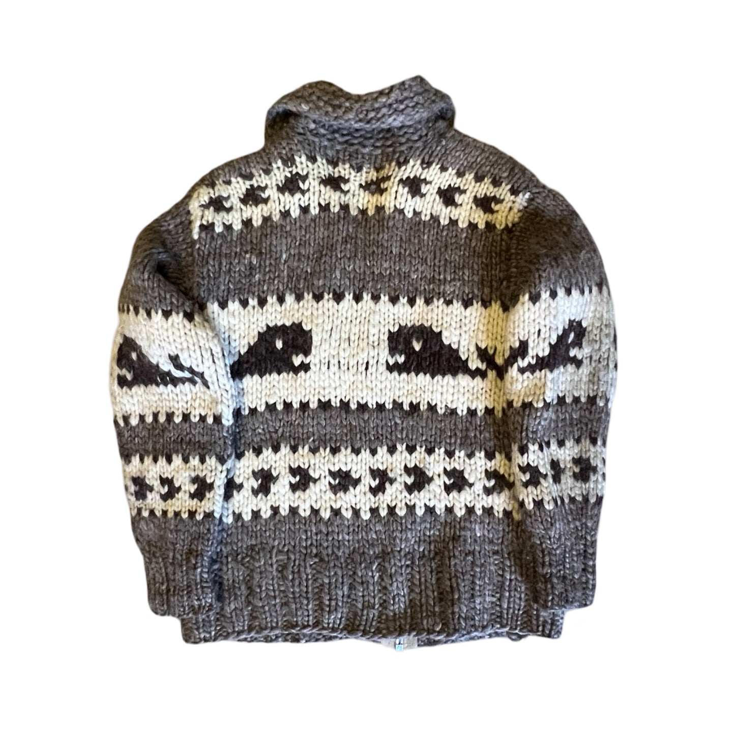 Vintage Whale Cowichan Zip Front Cardigan Sweater Soft & Thick Wool