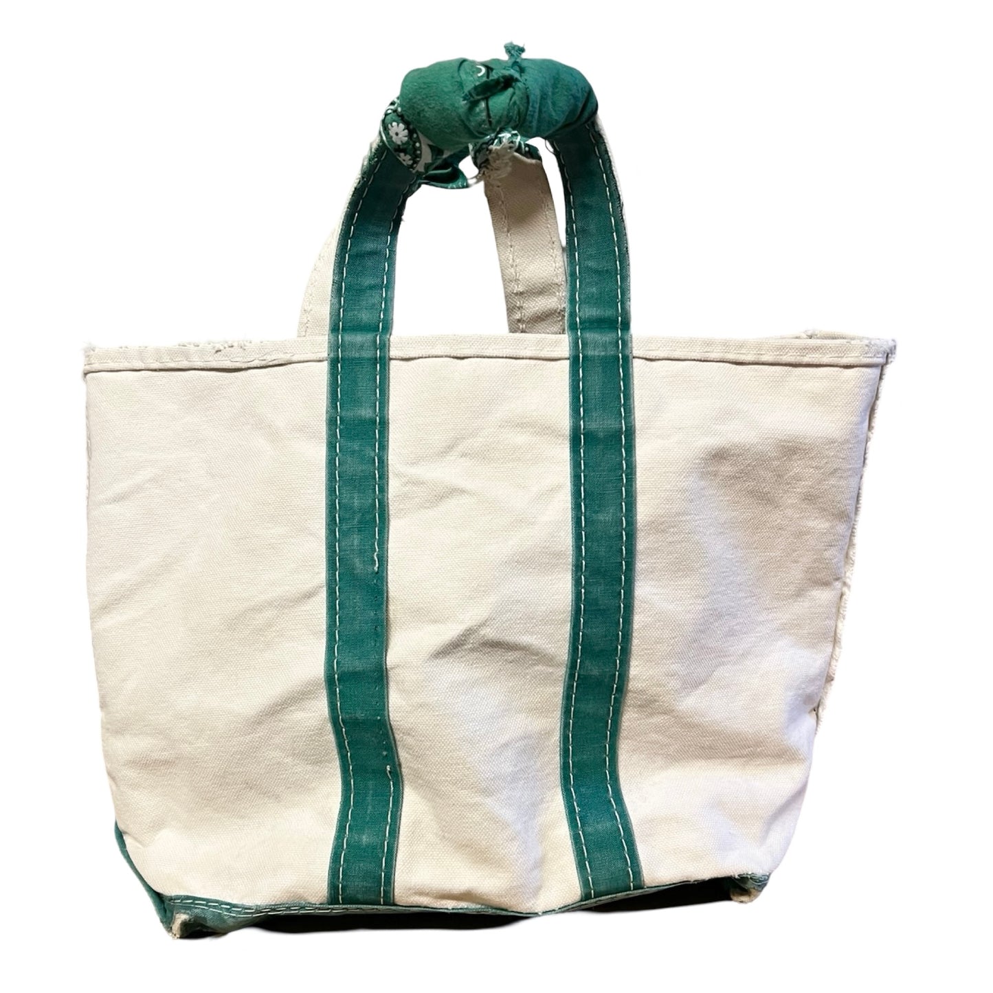 Vintage LL Bean Boat & Tote Small Distressed w/ Vintage Bandana Handle Repair