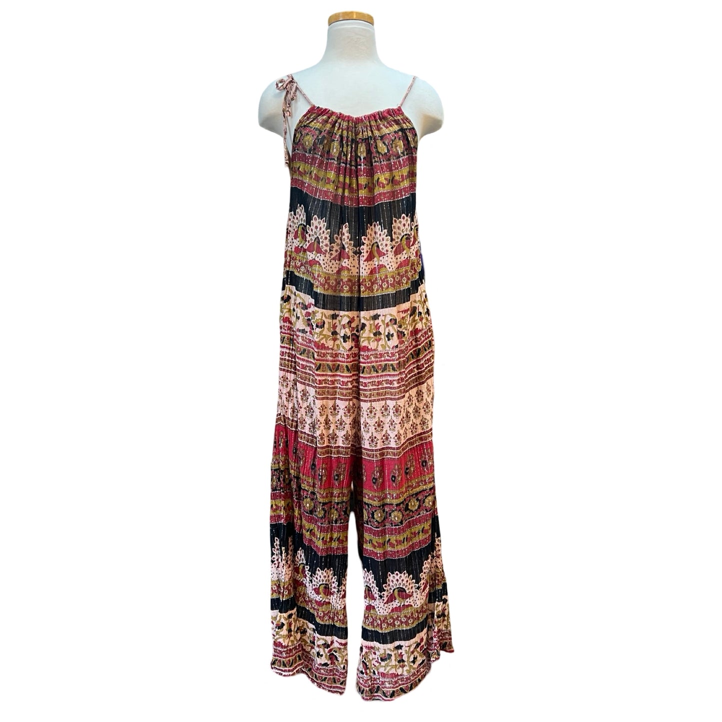 Rare Handmade Vintage India Block Print Jumpsuit w/ Pockets Free Size