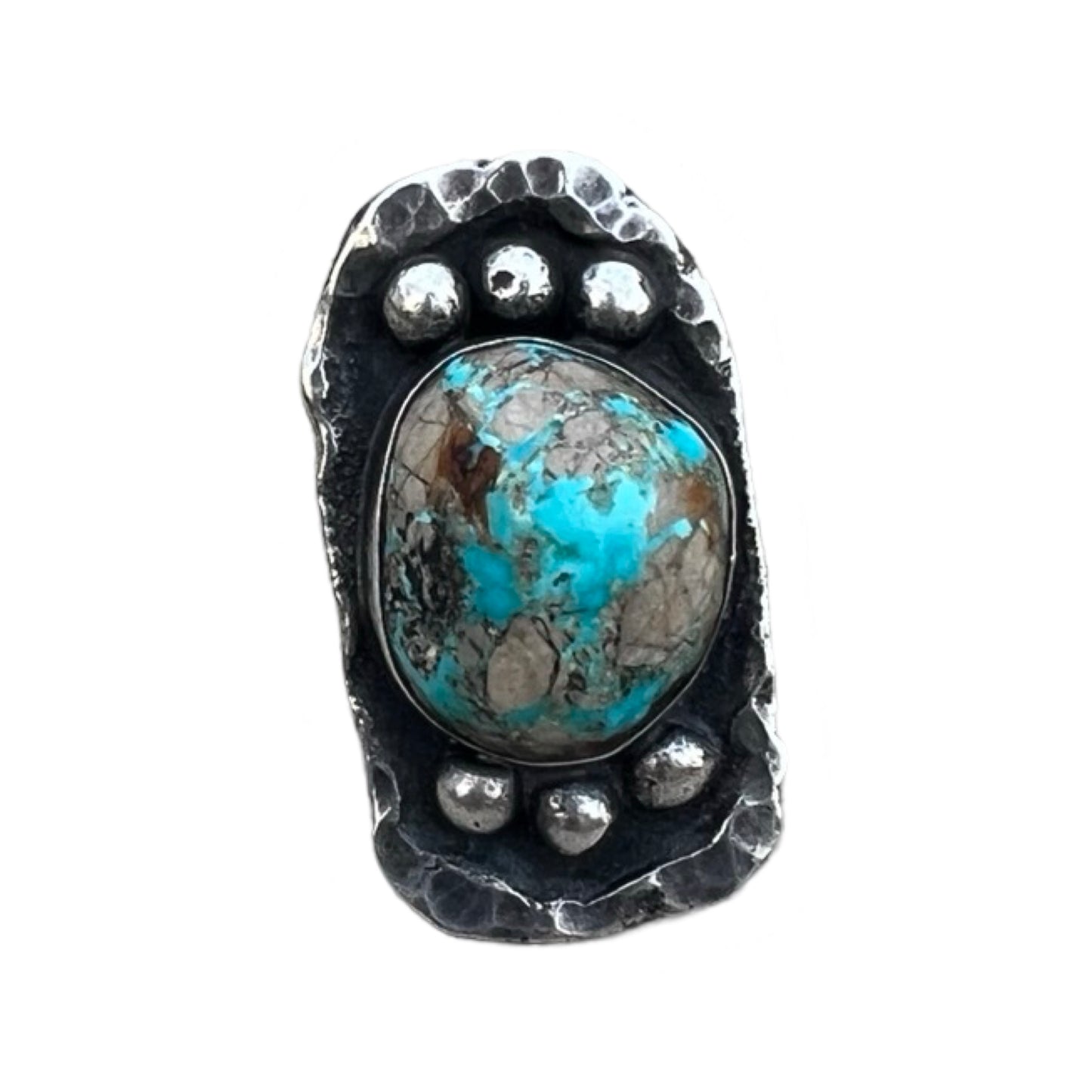 Vintage Large Navajo Brutalist Turquoise & Sterling Ring Signed Agrella 1973