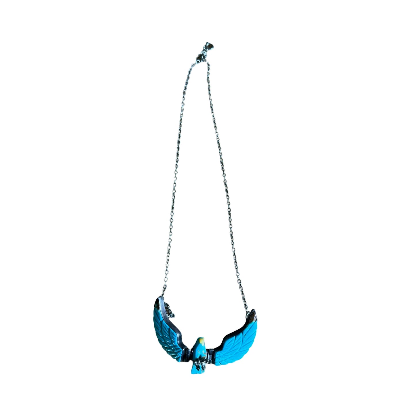 Vintage Signed Marie Bahe Navajo Turquoise Articulated Thunderbird Necklace
