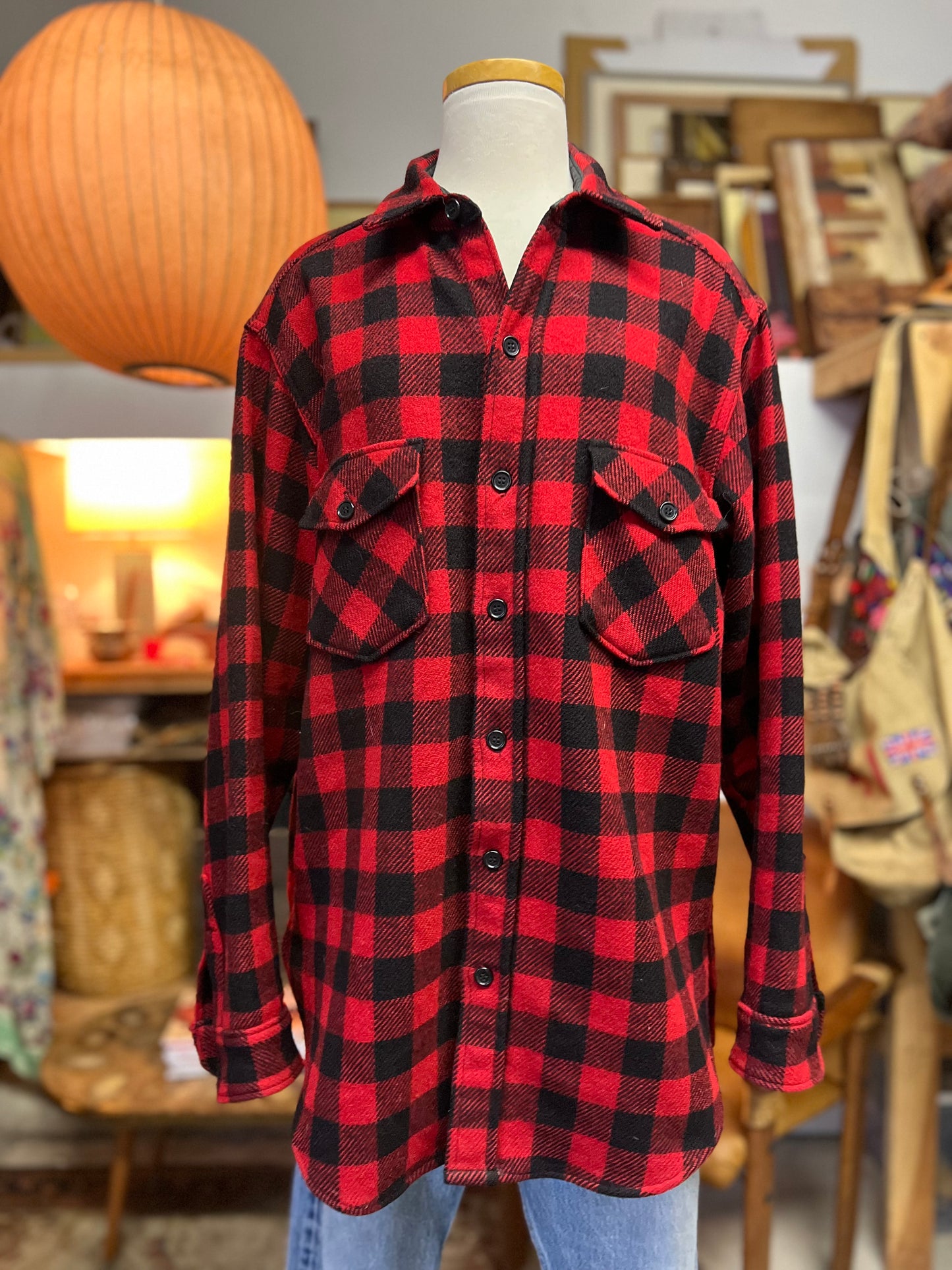 Vintage 80’s LL Bean Old Friends Wool Buffalo Plaid Shirt Jacket XL/Tall