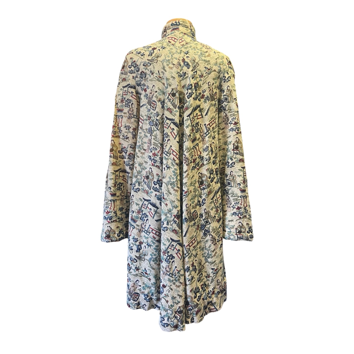 Vintage 1960’s Chinese Hand Painted Raw Silk Quilted Cheongsam Swing Coat L