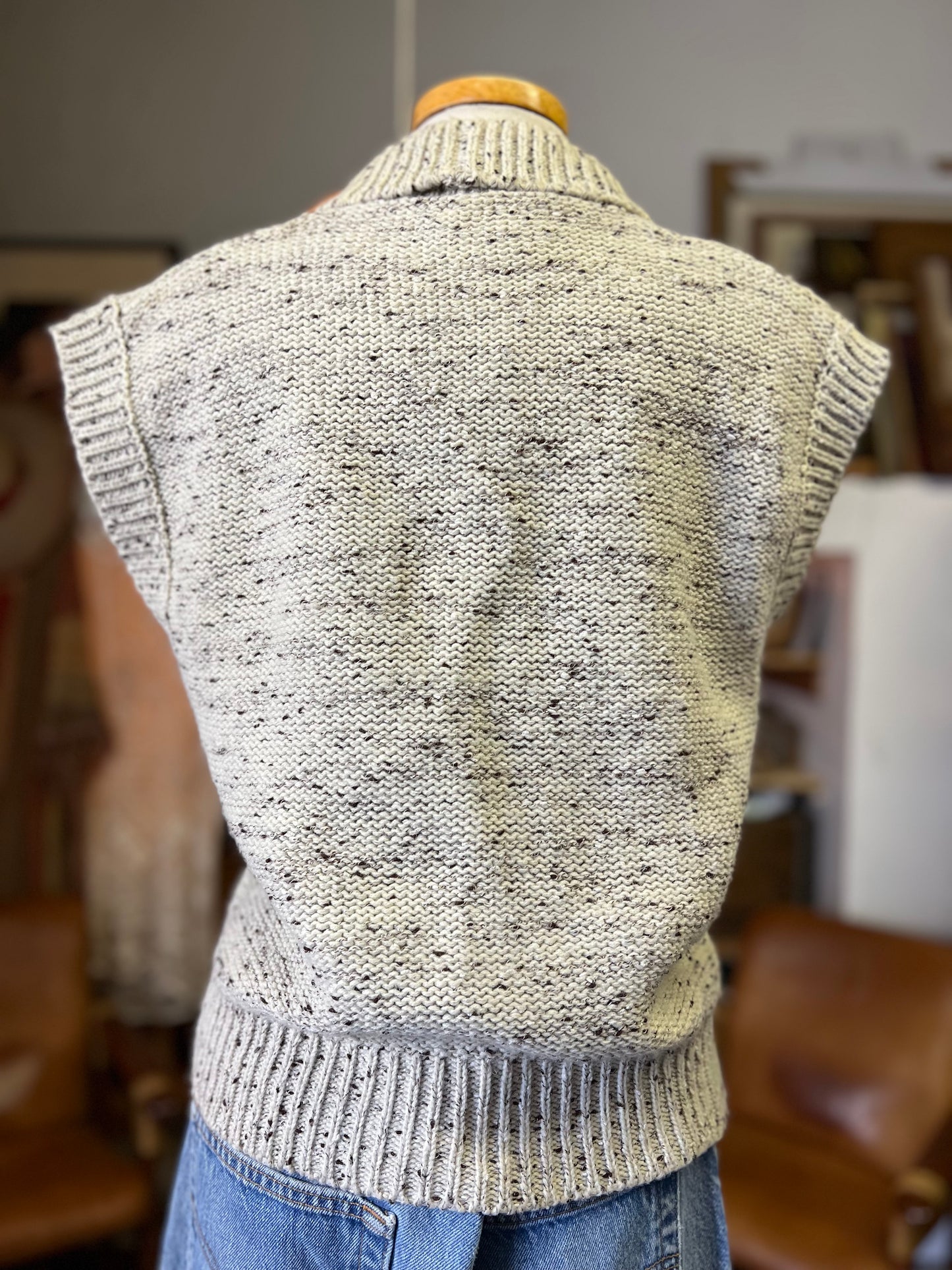 Vintage 70’s Bohemian Sweater Girl of California Cable Knit Shawl Collar Sweater Vest L