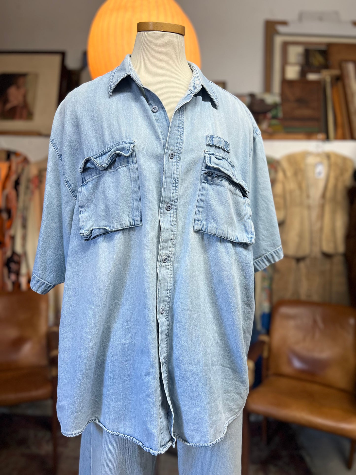Vintage 80’s Bugle Boy Oversized S/S Faded Soft Denim Shirt XXL