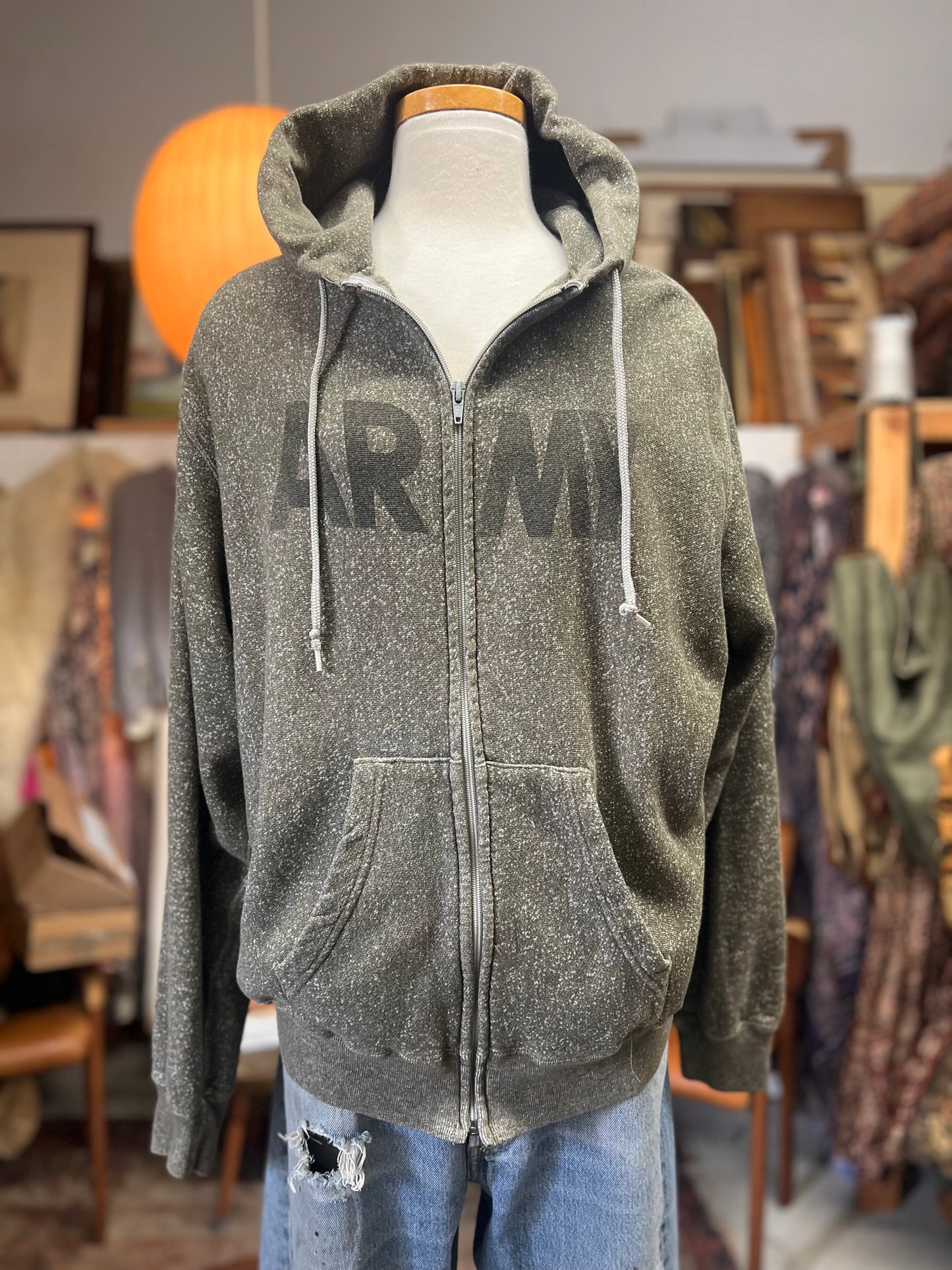 Vintage 70’s/80’s Tri-Blend Army Uniform Issued Zip Front Hoodie XL