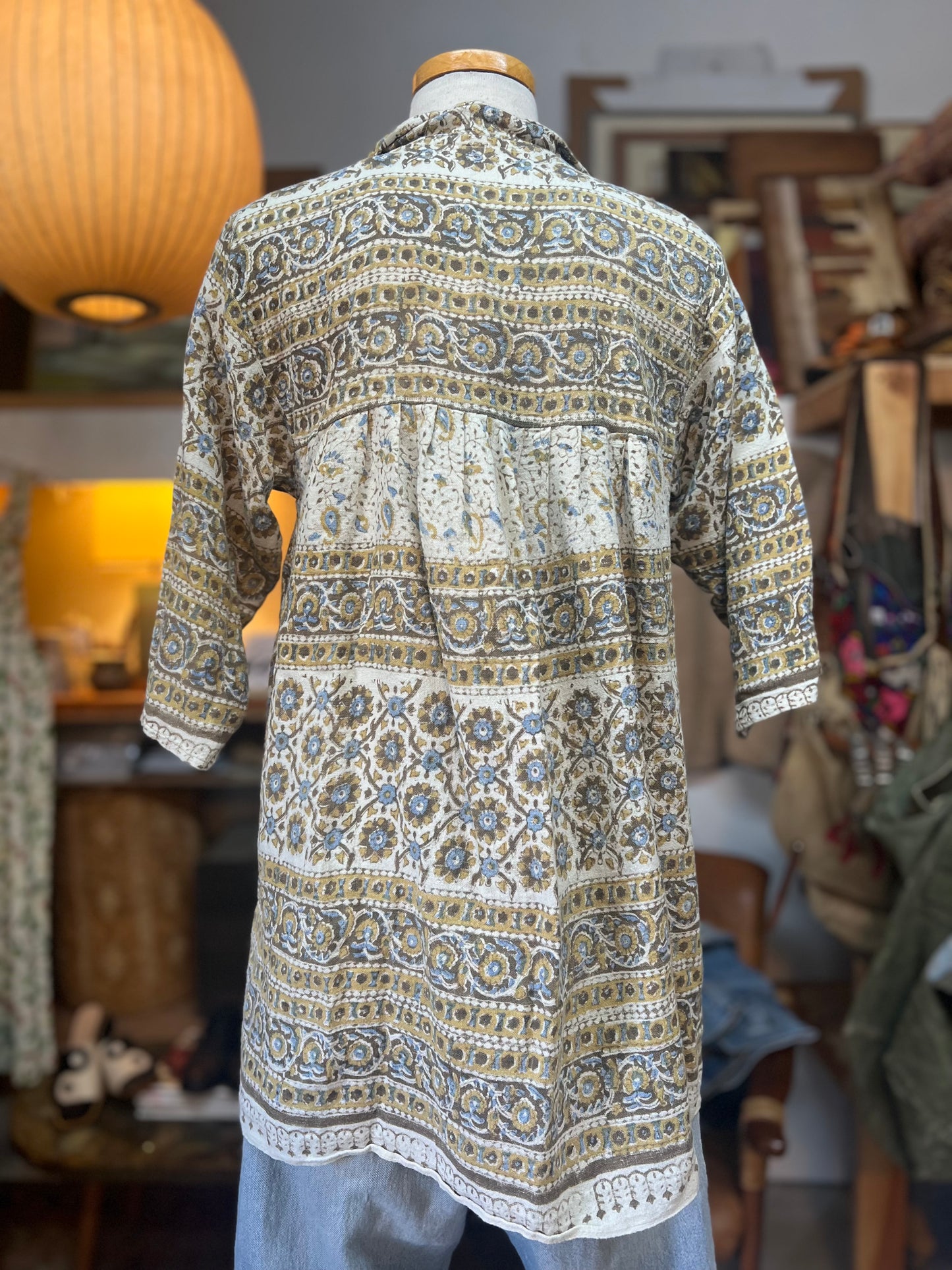 Vintage Handmade Cotton Gauze 3/4 Sleeve Bohemian Tunic