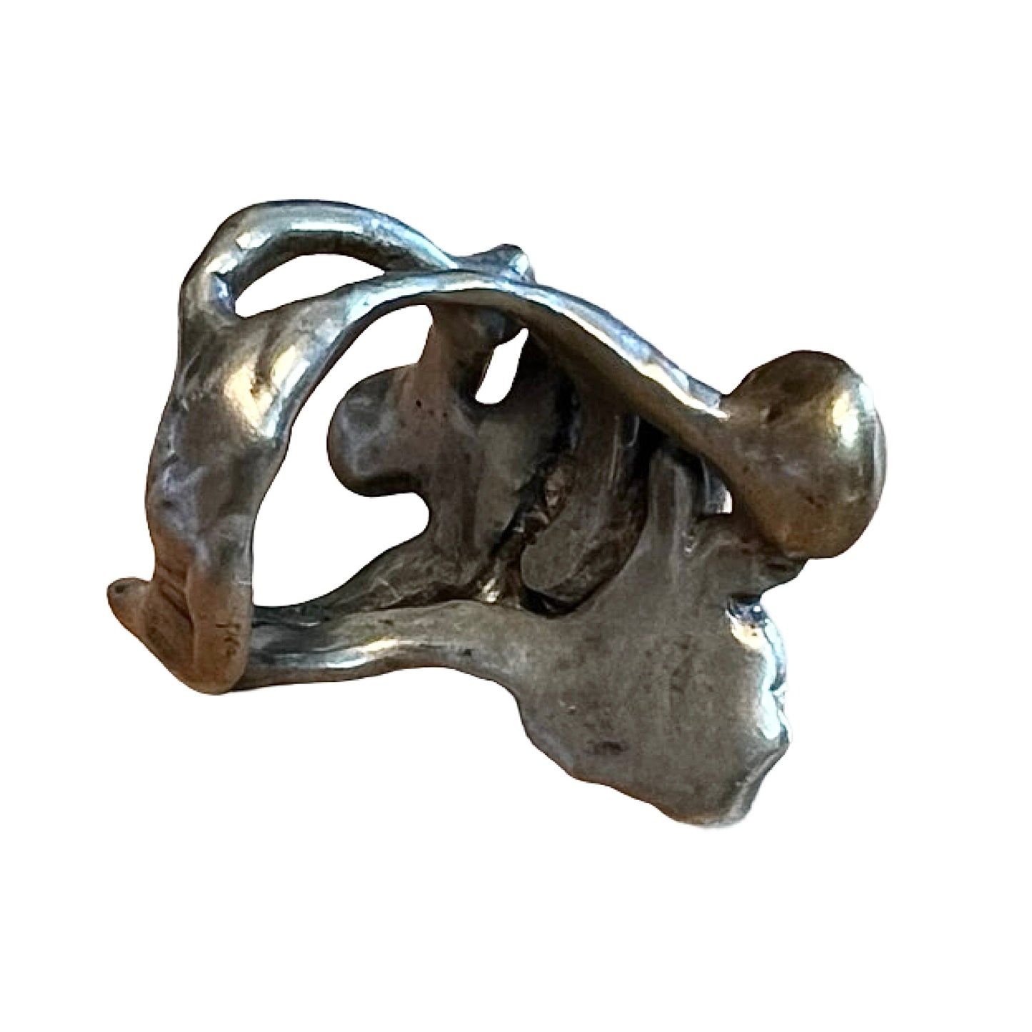 Vintage Modernist Brutalist Silver & Brass Freeform Ring 5