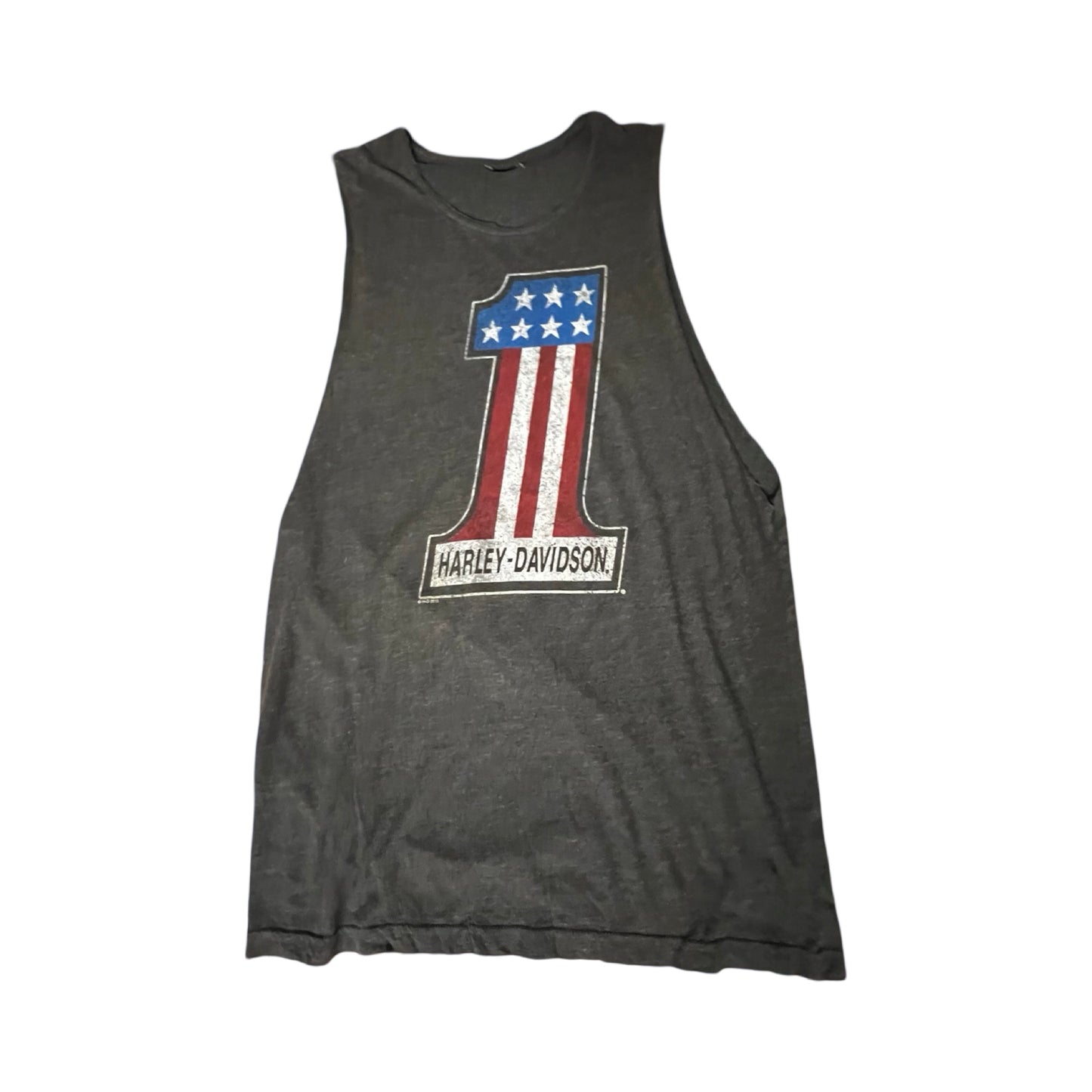 Vintage Harley Davidson Muscle Tee USA Number One Chicago 2010 Cut Off T-Shirt L/XL