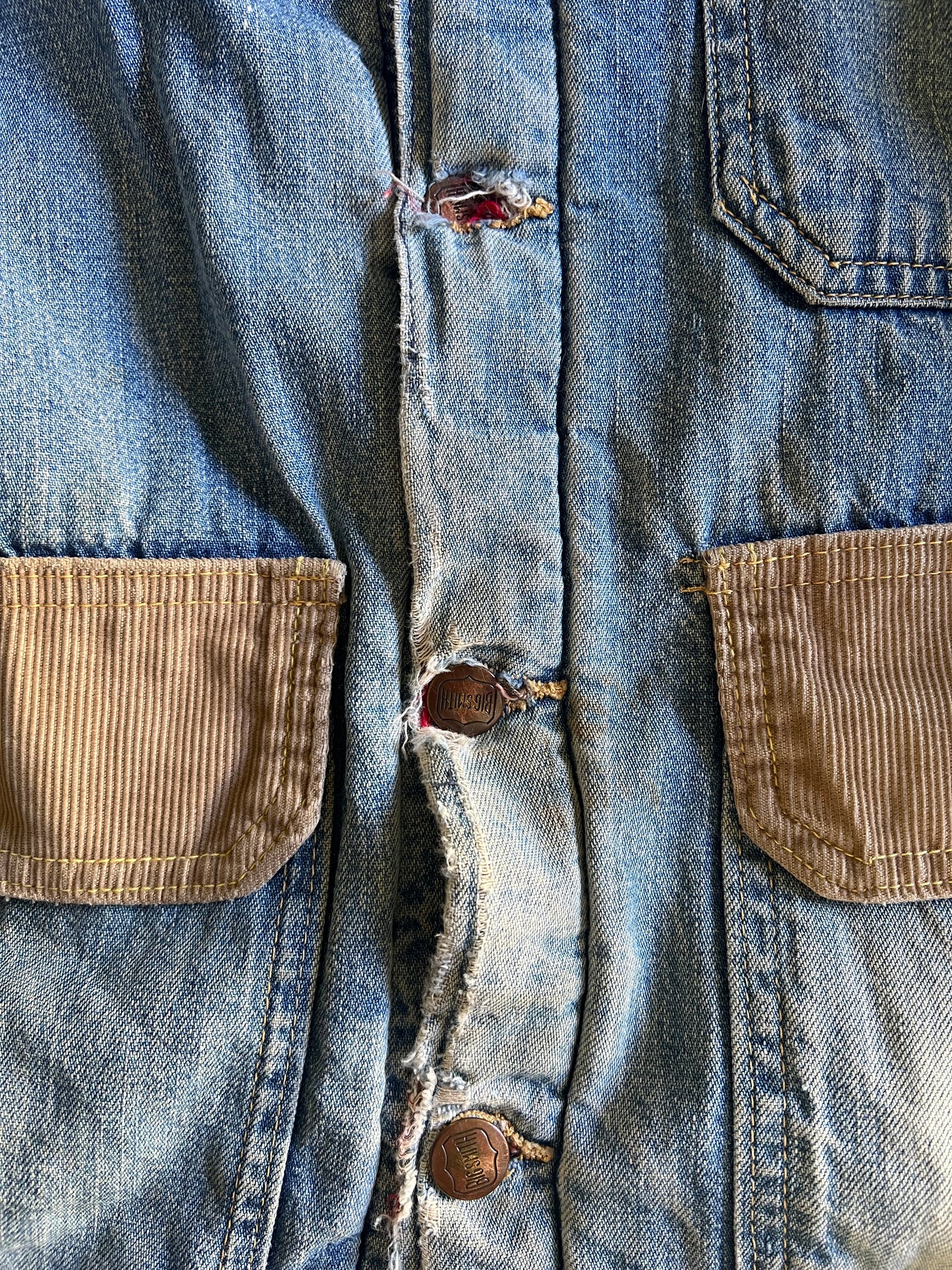 Vintage Big Smith Denim Chore Jacket Work Wear Heavily Distressed Boxy Fit XL