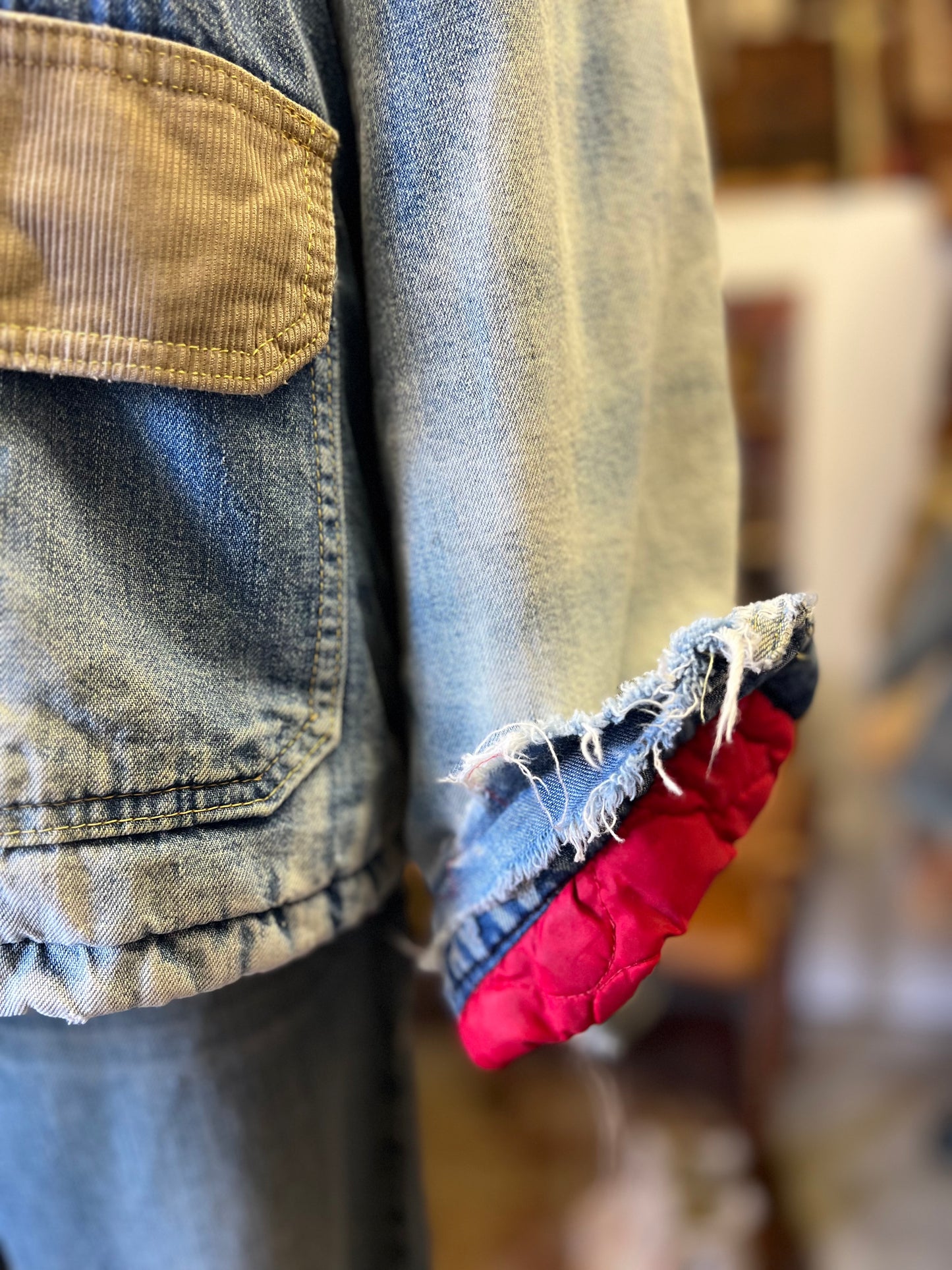 Vintage Big Smith Denim Chore Jacket Work Wear Heavily Distressed Boxy Fit XL
