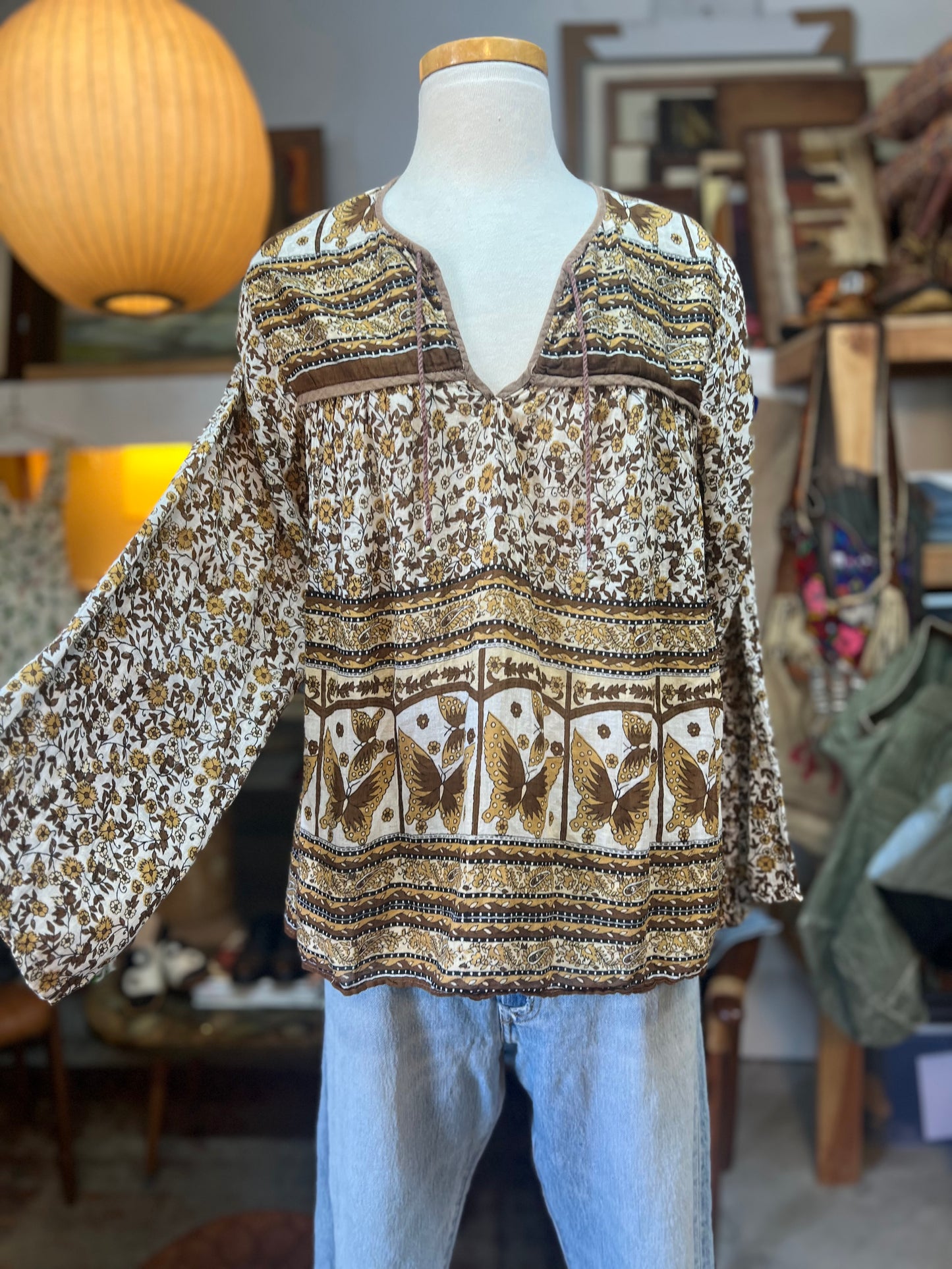 Vintage 80’s India Block Print Sheer Blouse Rare Colorway