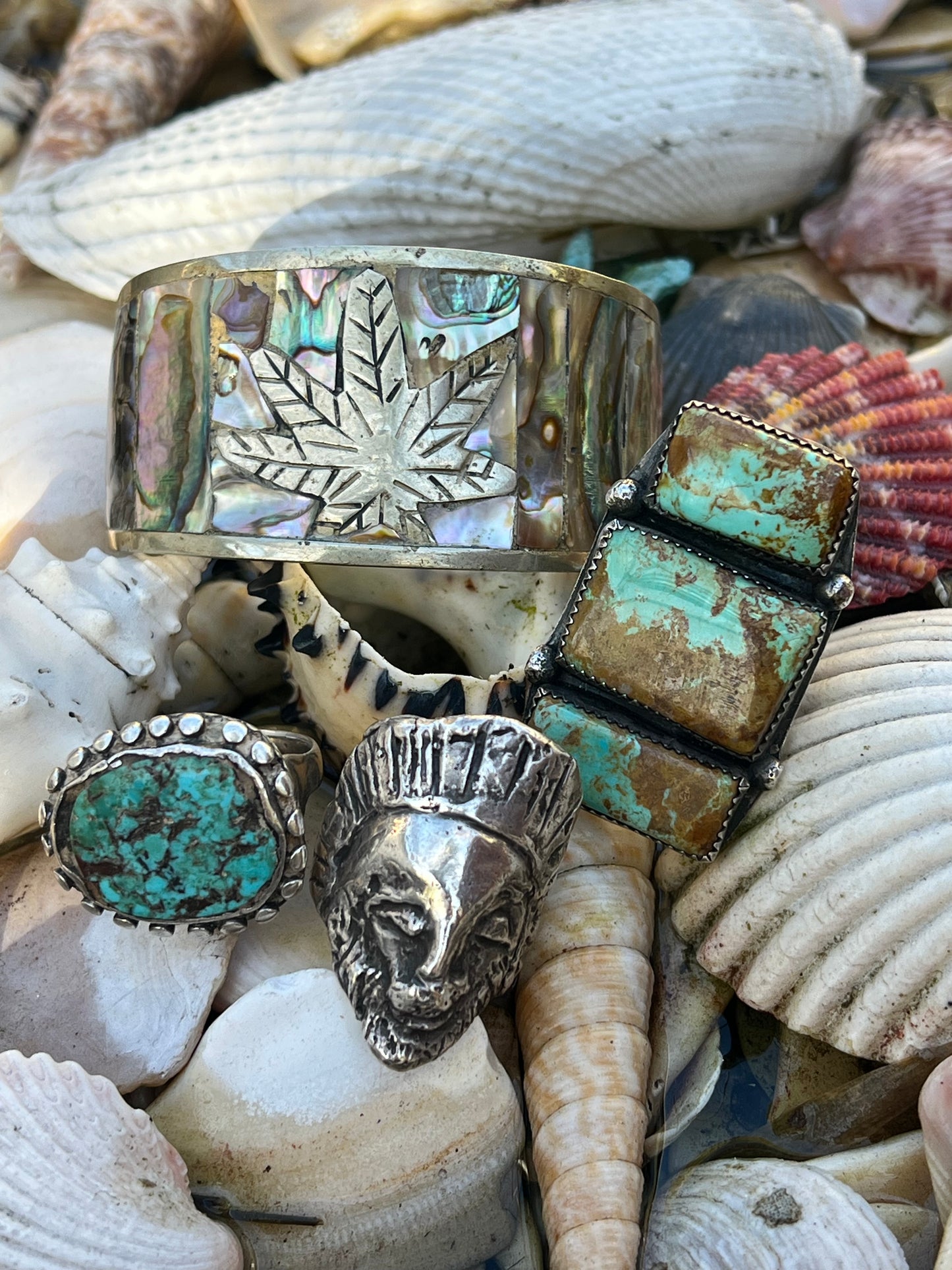 Vintage Large Navajo Polished Turquoise Sterling Silver Ring Size 10.5