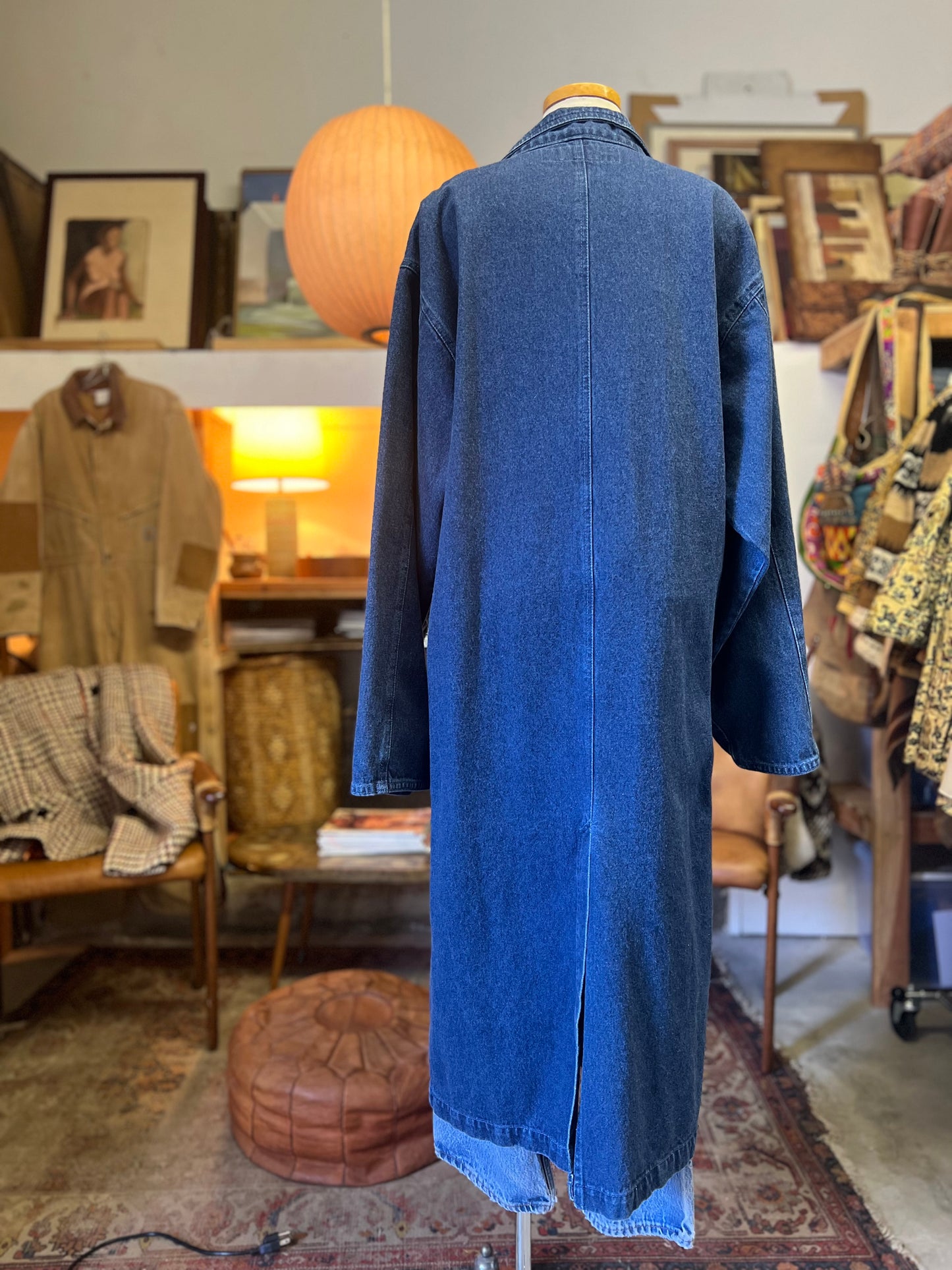 Vintage 80’s Denim Duster Trench Coat Illusions L