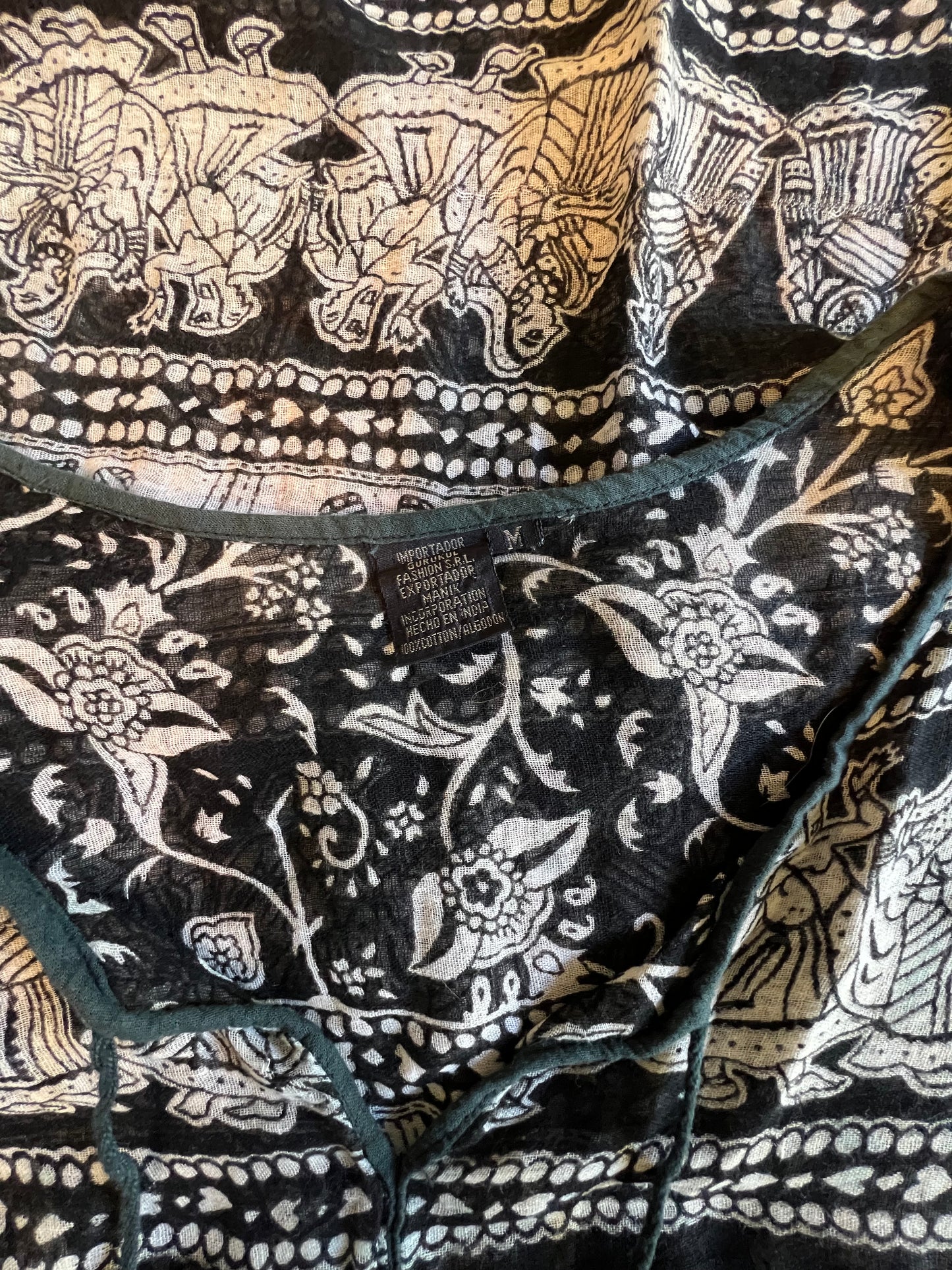 Vintage 70’s/80’s India Block Print Sheer Cotton Gauze Bohemian Blouse