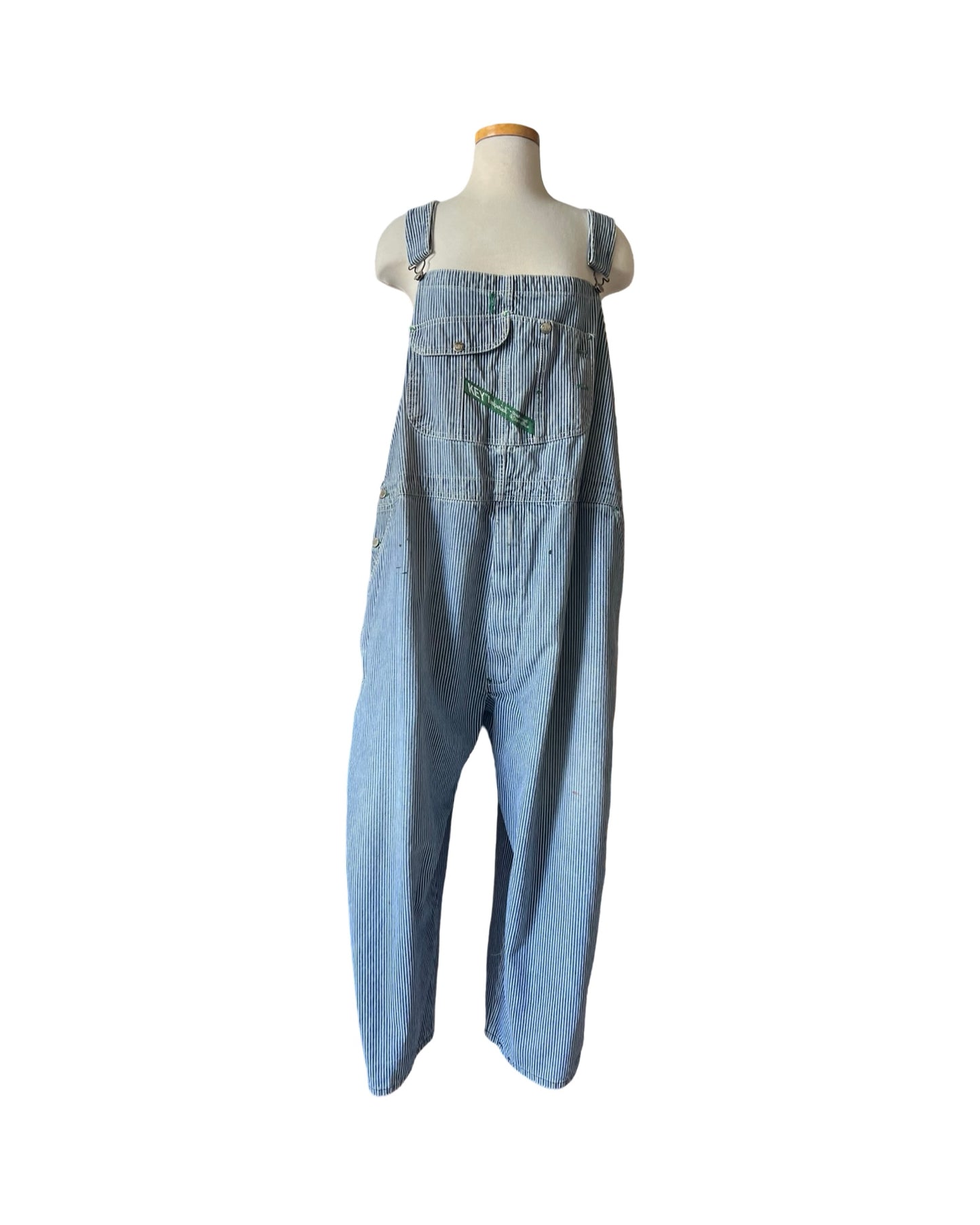 Vintage Distressed Key Imperial Engineer Striped Oversized Overalls XXL
