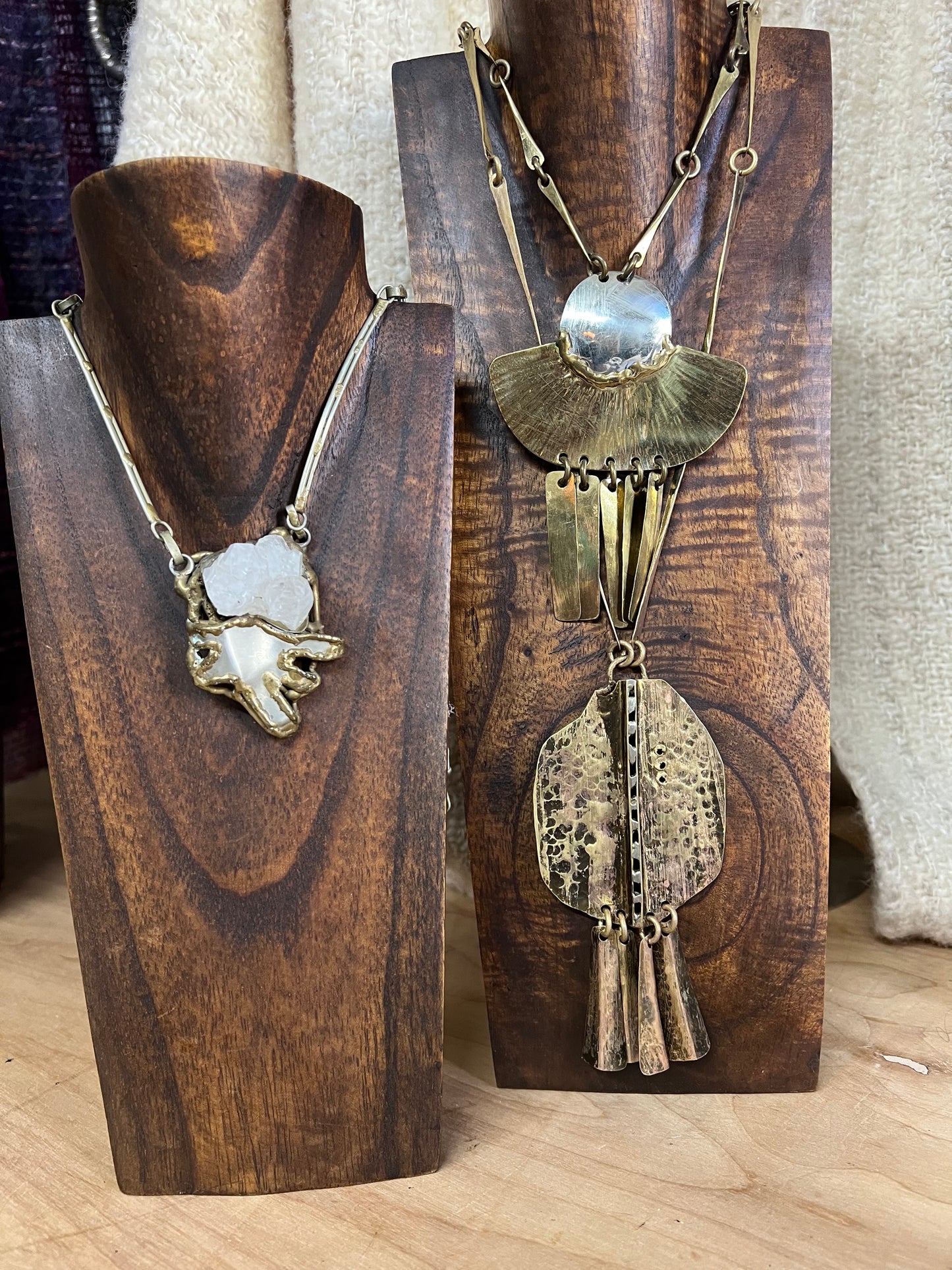 Vintage 1986 Signed Joseph Boris Modernist Brass & Silver Statement Necklace