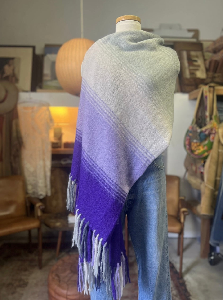 Vintage Rare Emilio Pucci Oversized Mohair Ombré Stripe Fringe Trim Scarf