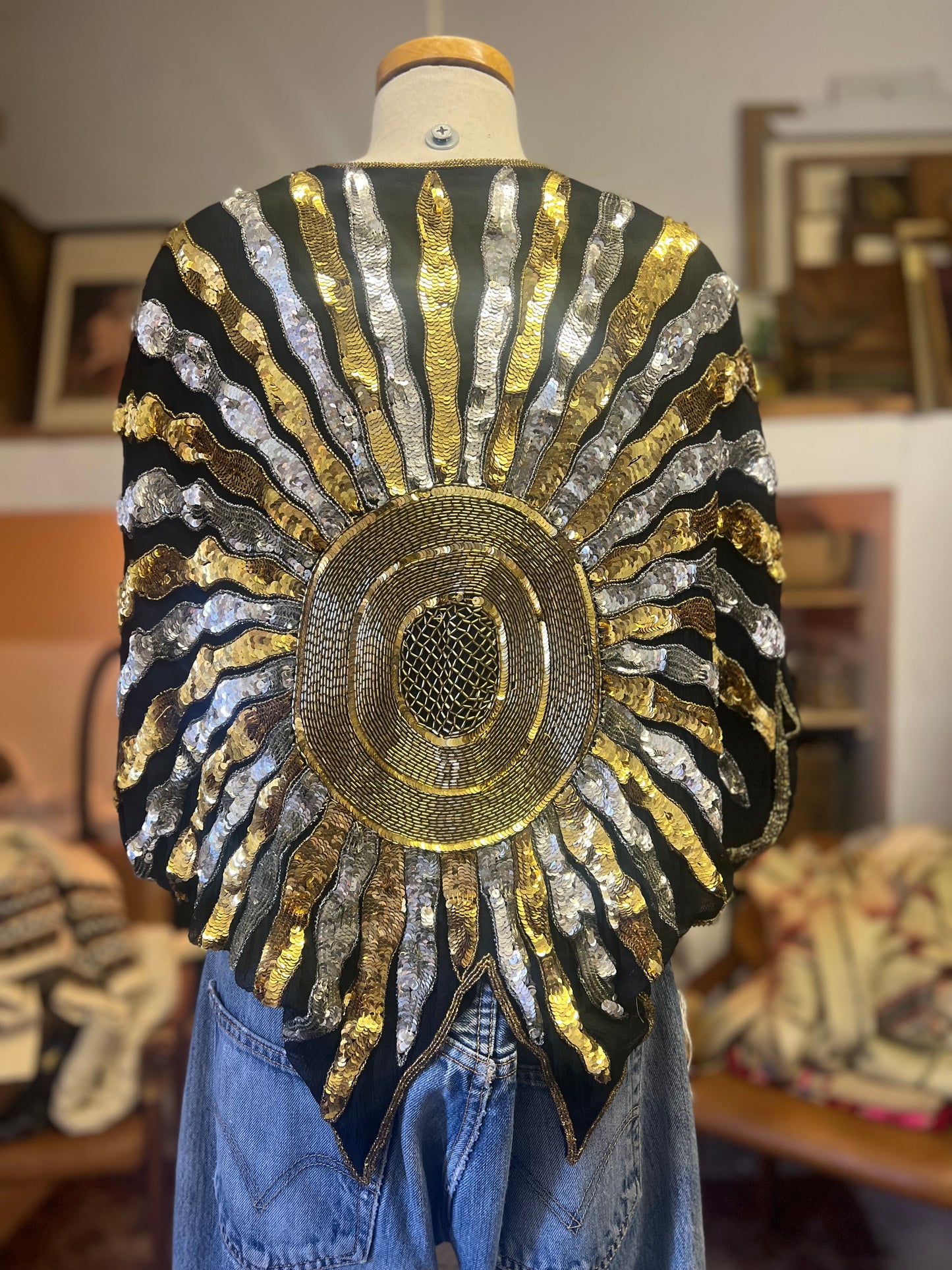 Vintage Sunburst Starburst Silk Lined Sequin Top One Size