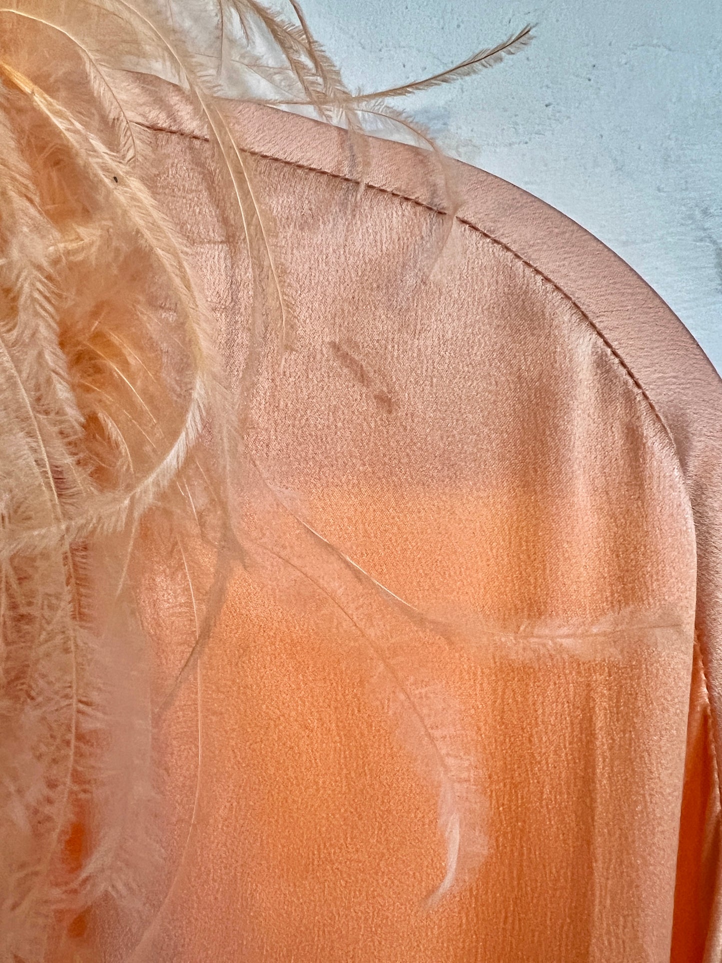 Vintage Silk & Ostrich Feather Trim Peach Silk Robe by The J Peterman Company L