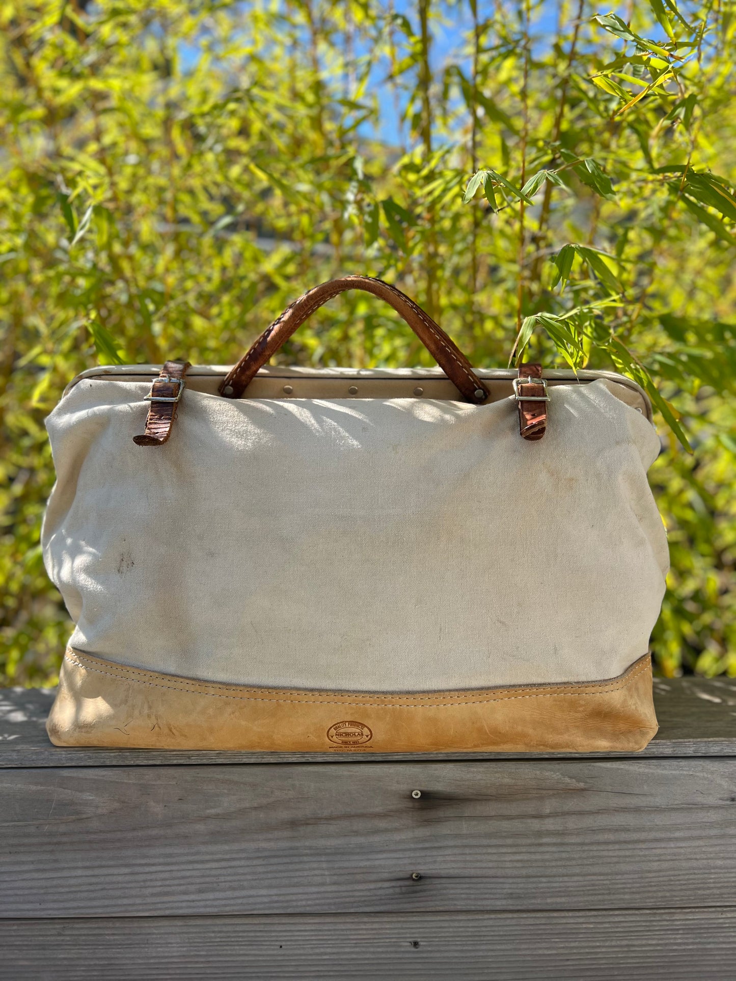 Vintage 1980’s Distressed Nicholas Canvas & Leather Tool Tote