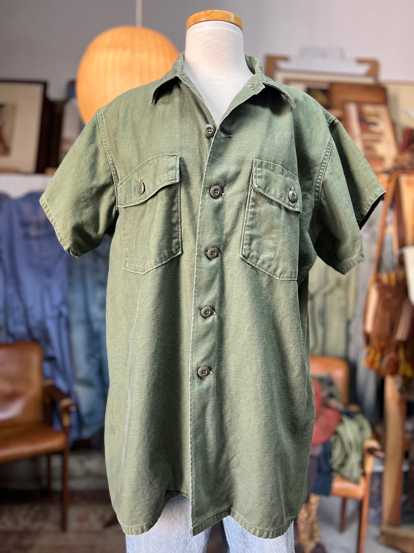 Vintage 70’s OG 107 Faded Worn S/S Army Jacket XL