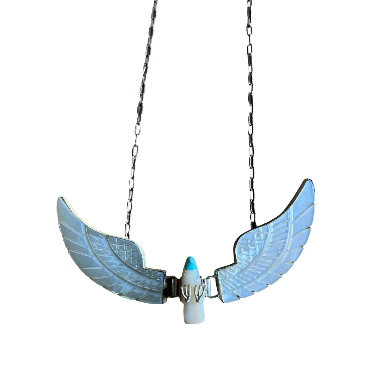 Vintage Huge Ben Livingston Mother Of Pearl Articulated Thunderbird Necklace