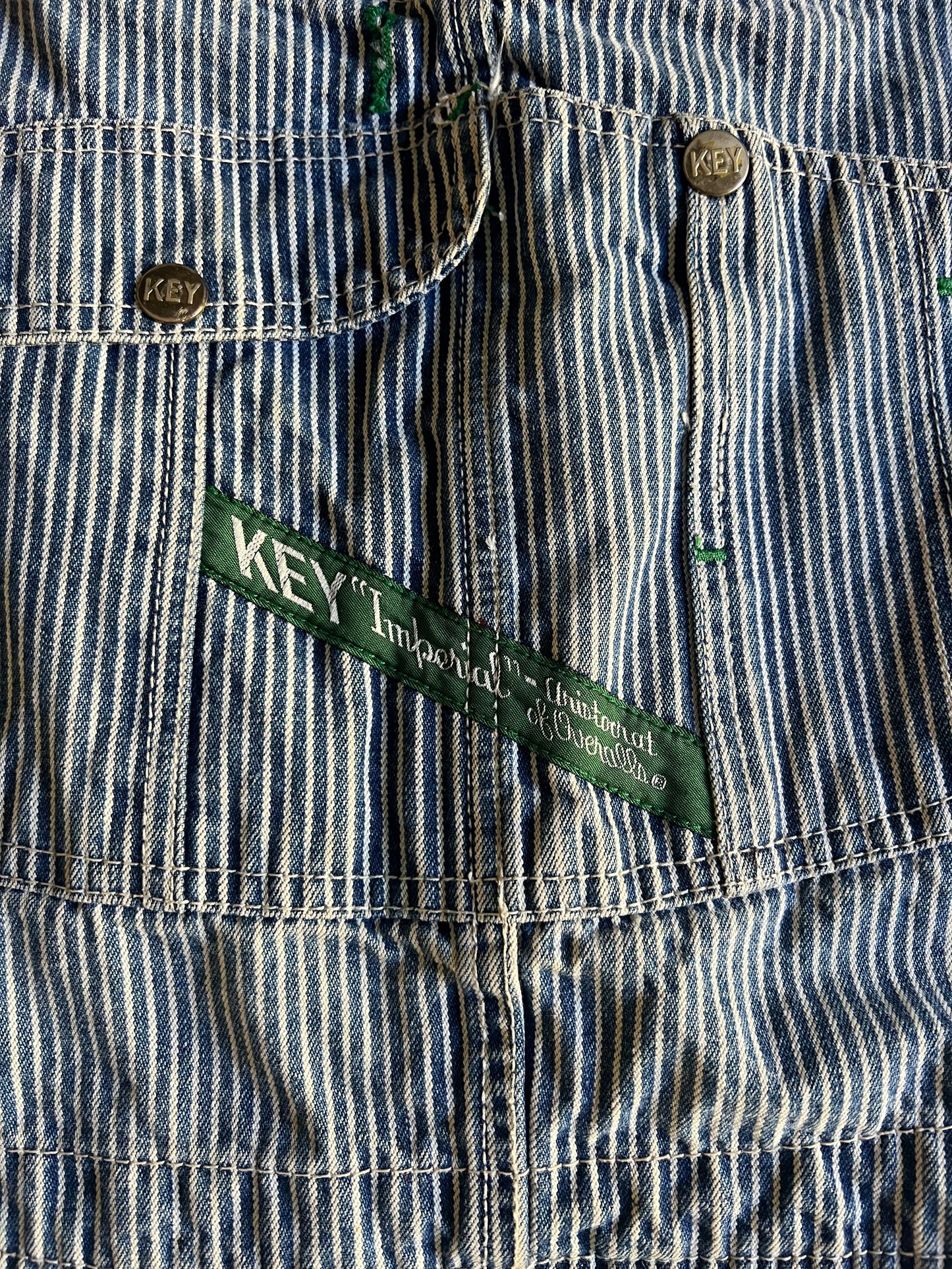 Vintage Distressed Key Imperial Engineer Striped Oversized Overalls XXL