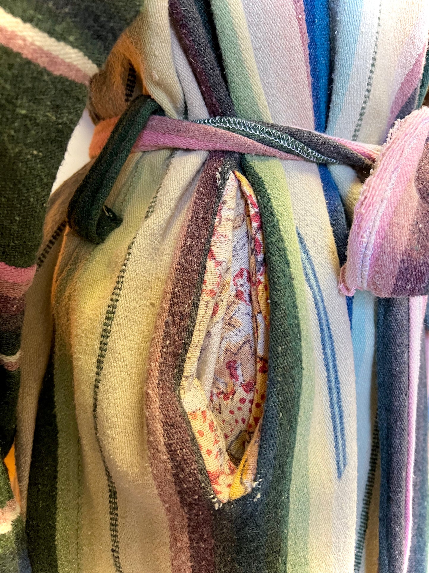 One-of-a-kind Handmade Vintage Serape Belted Hooded Surf Robe