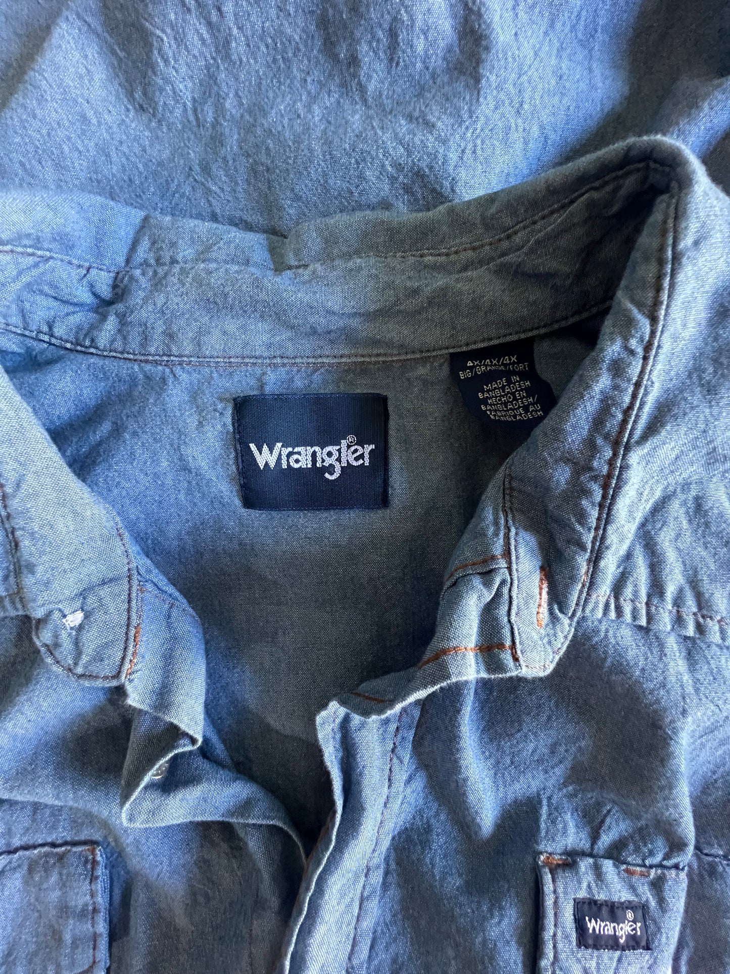 Vintage Oversized Wrangler Chambray Denim Pearl Snap Shirt 4XLT