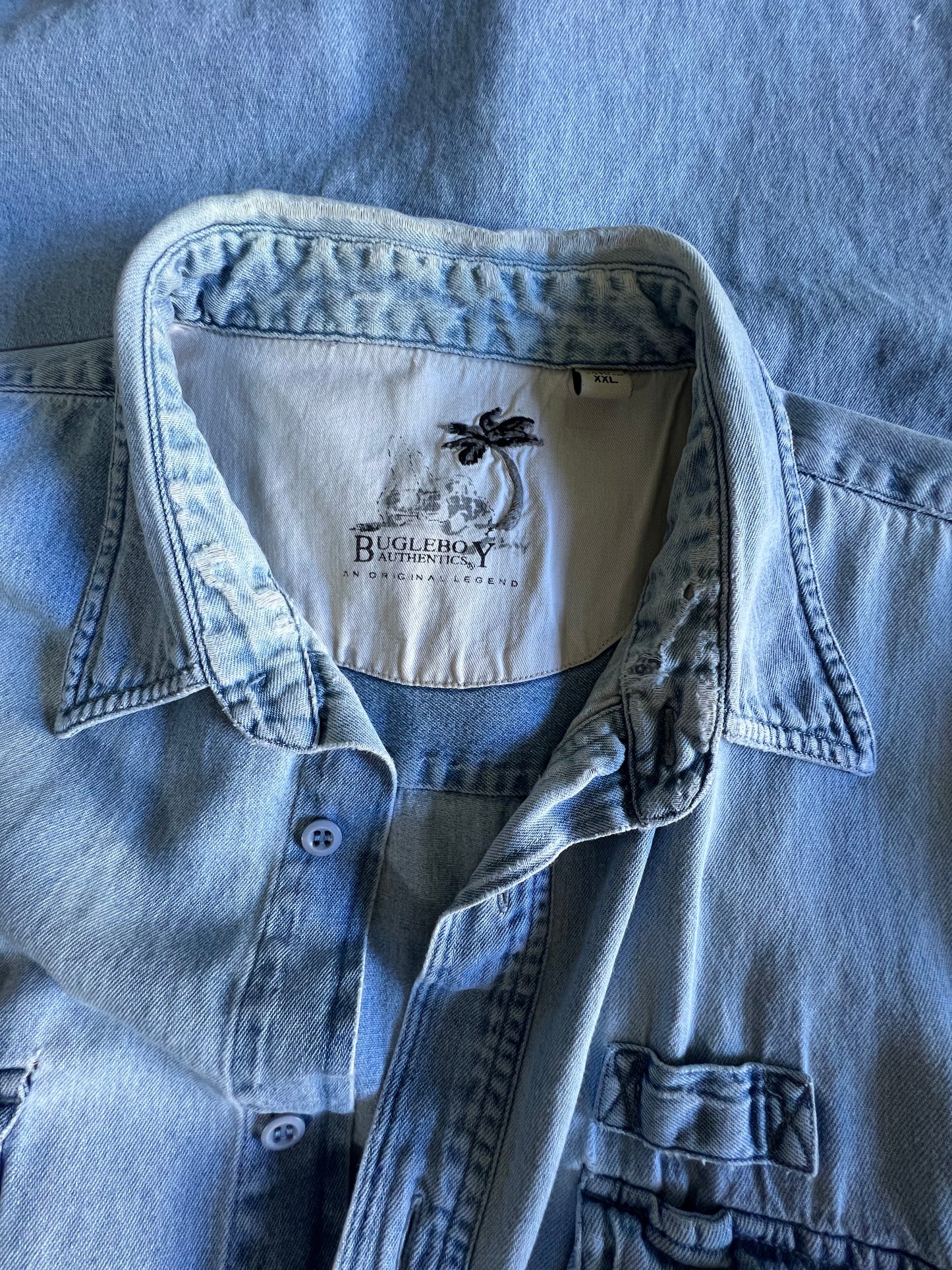 Vintage 80’s Bugle Boy Oversized S/S Faded Soft Denim Shirt XXL