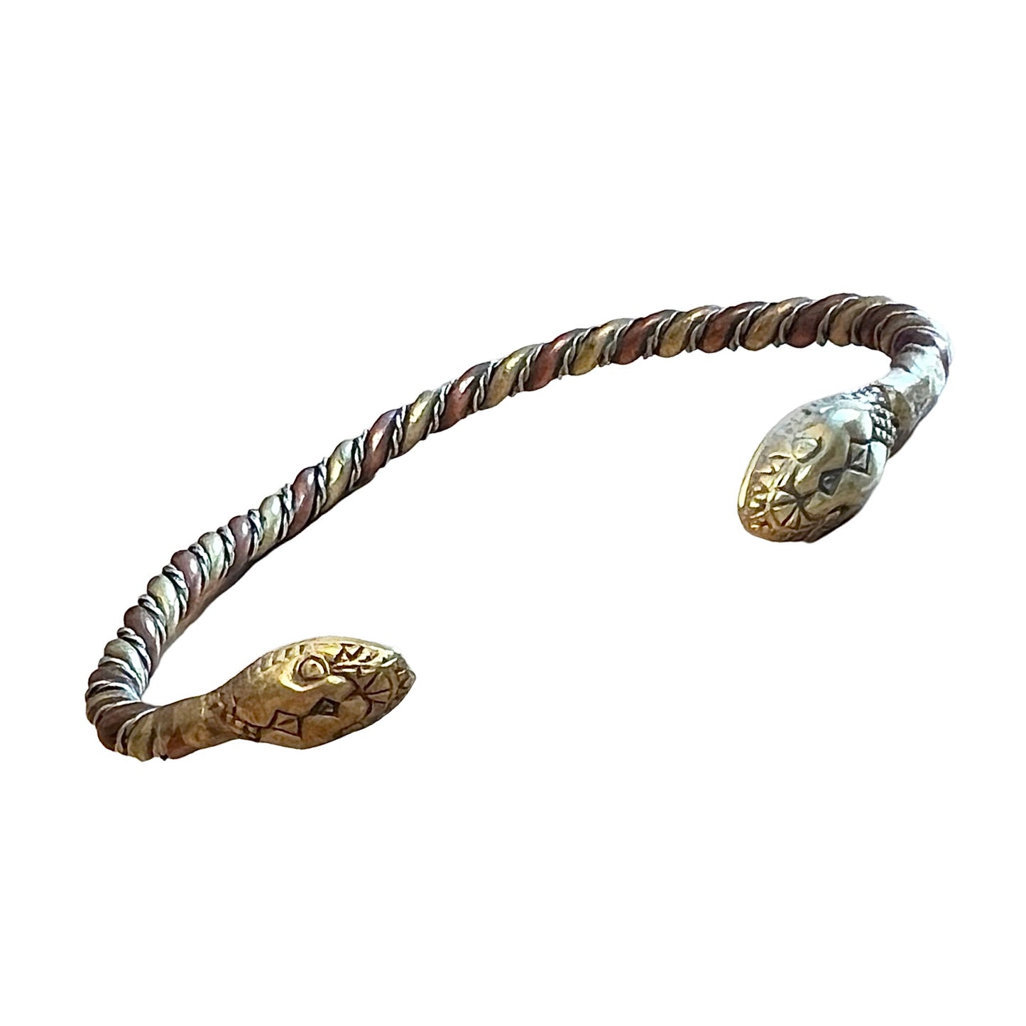 Vintage 1980’s Twisted Mixed Metal Adjustable Cuff w/ Snake Heads