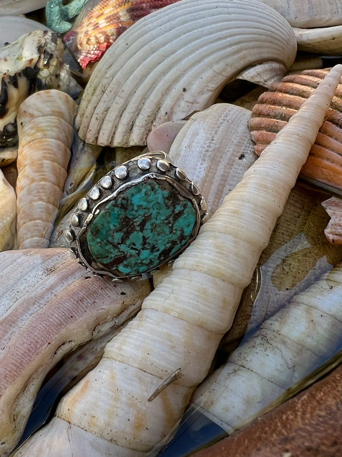 Vintage Navajo Sterling Silver Nautral Turquoise Ring Size 8.5