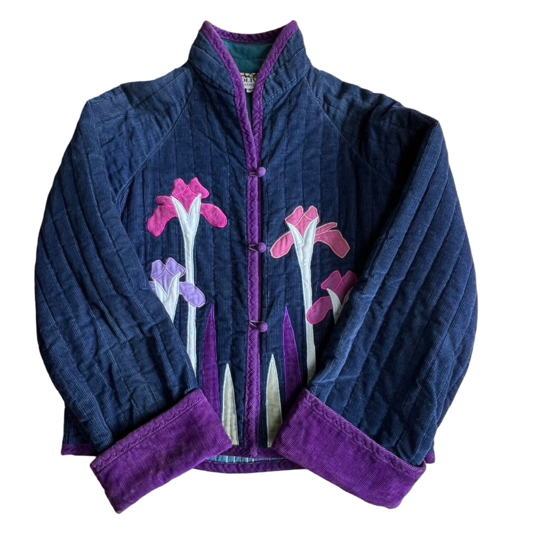 Vintage 80's Olive E. Corduroy Iris Flower Appliqué Jacket