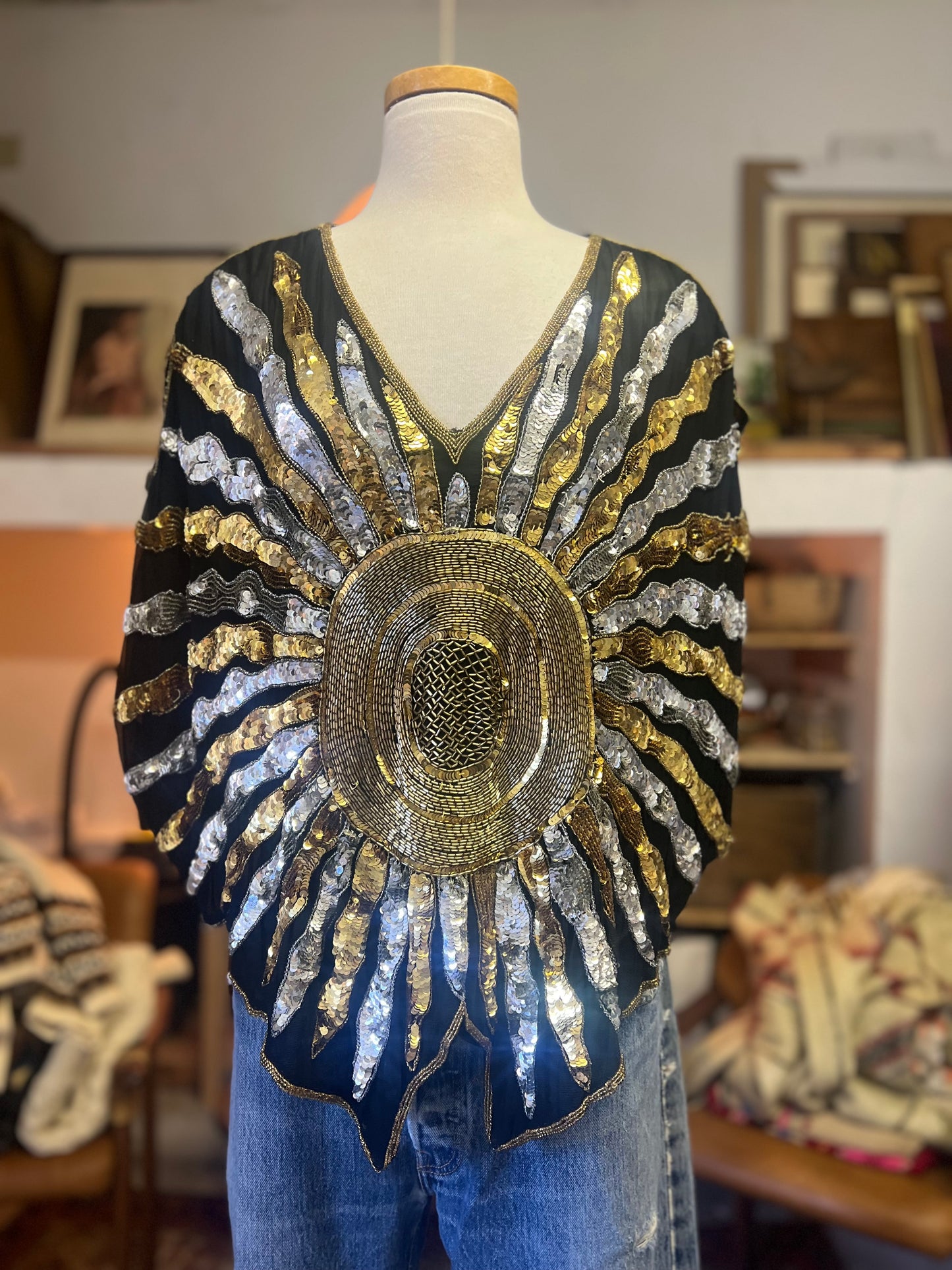 Vintage Sunburst Starburst Silk Lined Sequin Top One Size