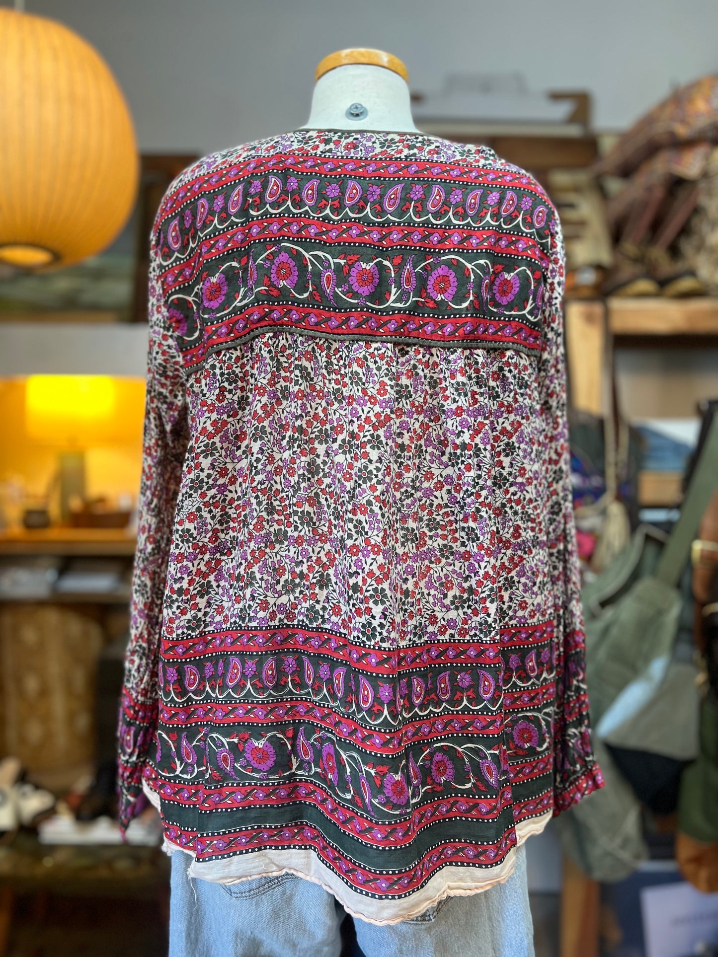 Vintage 70’s India Block Print Sheer Cotton Gauze Bohemian Blouse