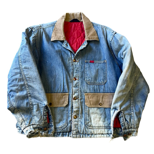Vintage Big Smith Denim Chore Jacket Work Wear Heavily Distressed Boxy Fit XL