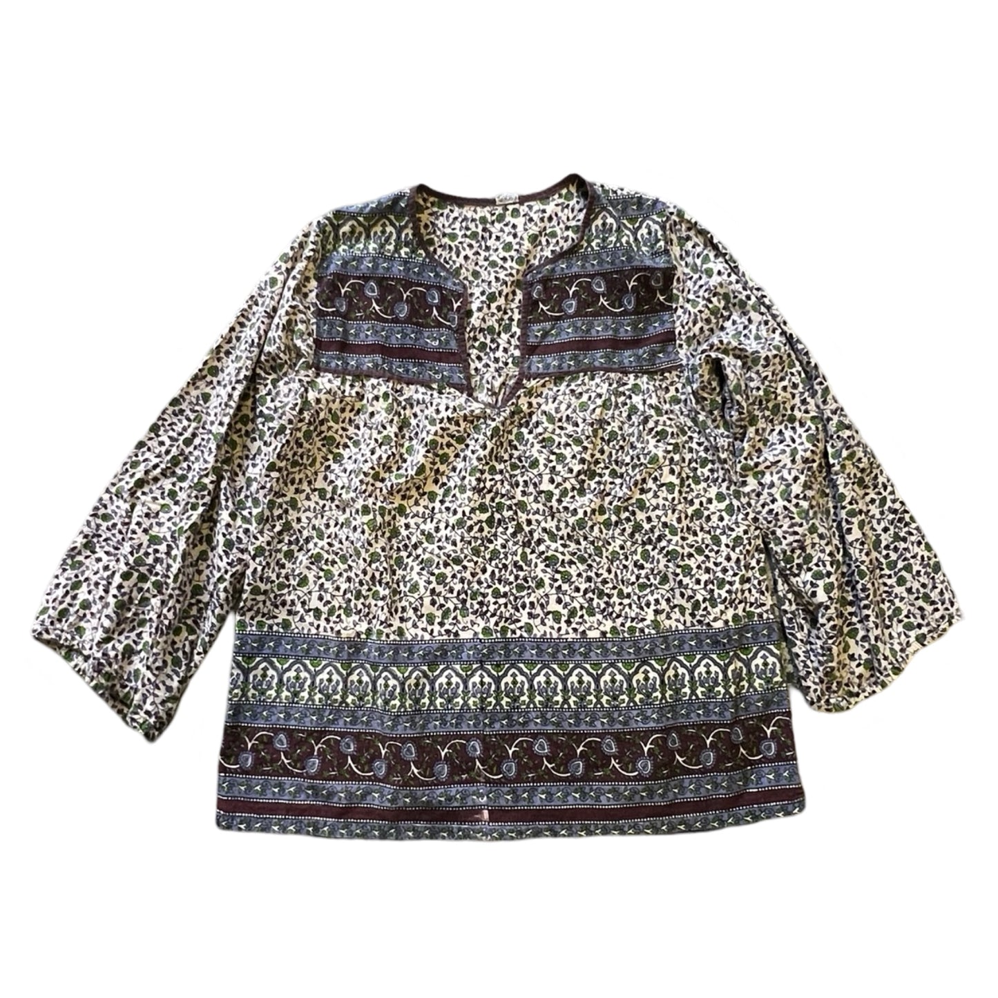 Vintage 70’s India Block Print Cotton Bohemian Blouse S/M