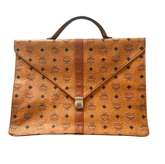 Vintage 70’s MCM Logo Leather Portfolio Top Handle Attache Briefcase