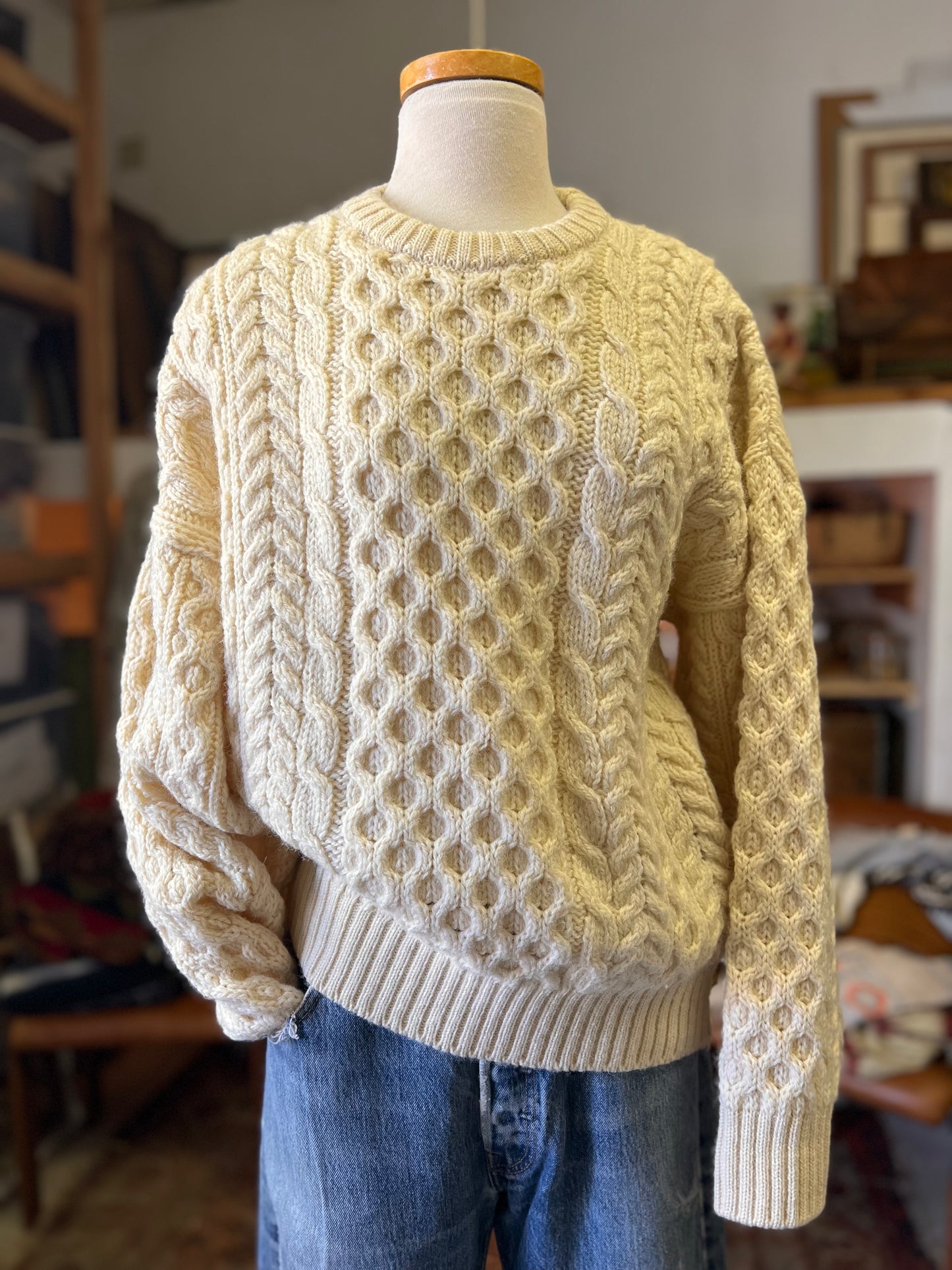 Vintage British Wool Cable Knit Fishermans Sweater Made In United Kingdom 100% New Wool