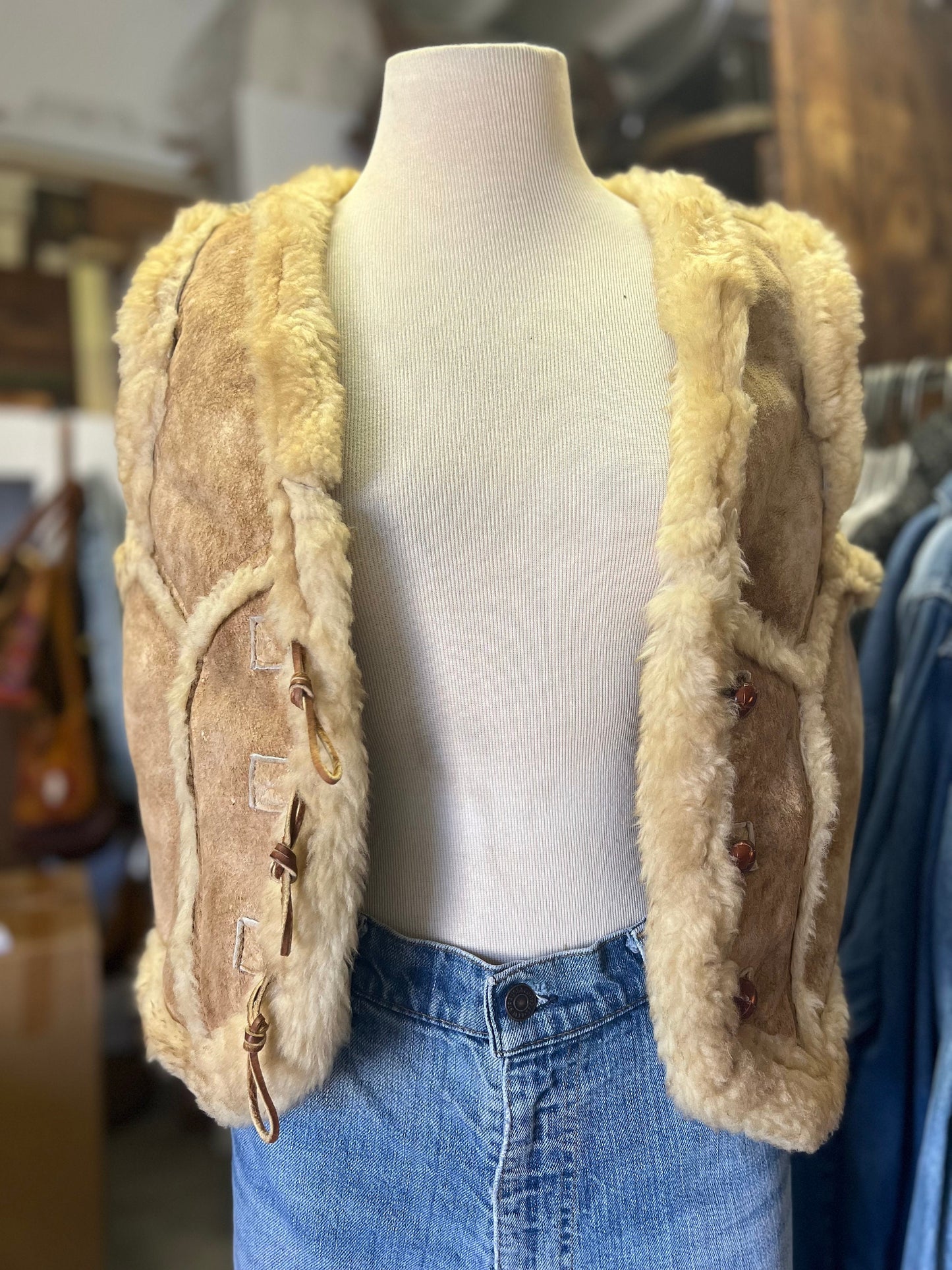 Vintage Boho Shearling Cropped Vest