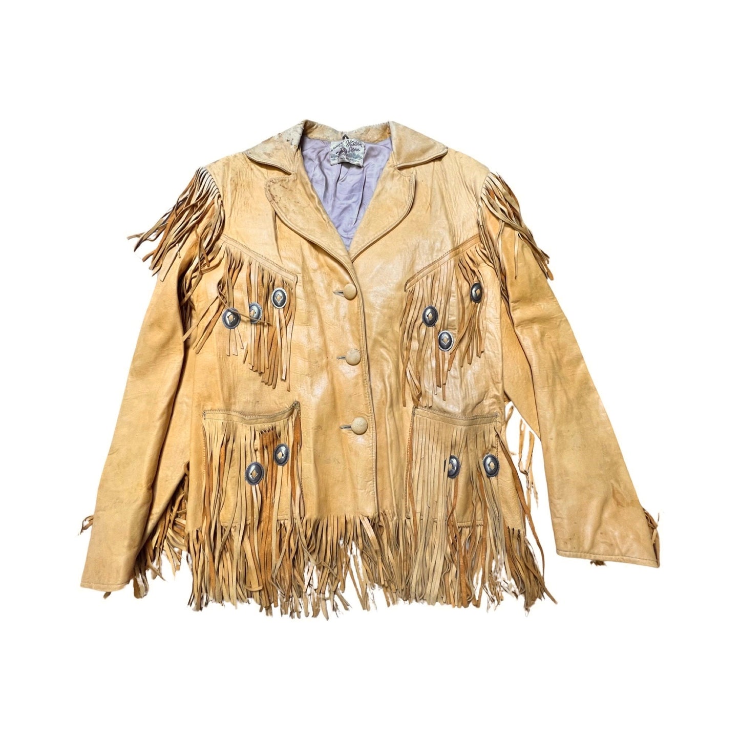 Vintage Western Silver Concho Fringe Leather Jacket Bohemian Phoenix Arizona