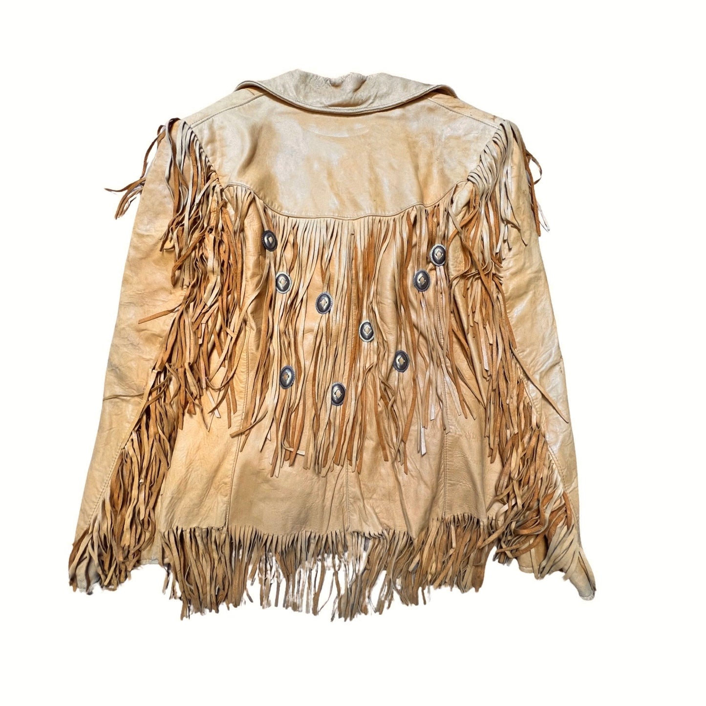 Vintage Western Silver Concho Fringe Leather Jacket Bohemian Phoenix Arizona