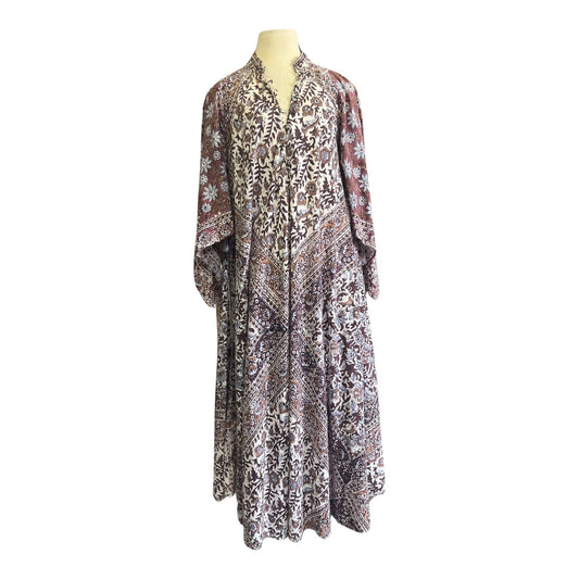 Vintage Rare Adini India Cotton Block Print Goddess Dress O/S
