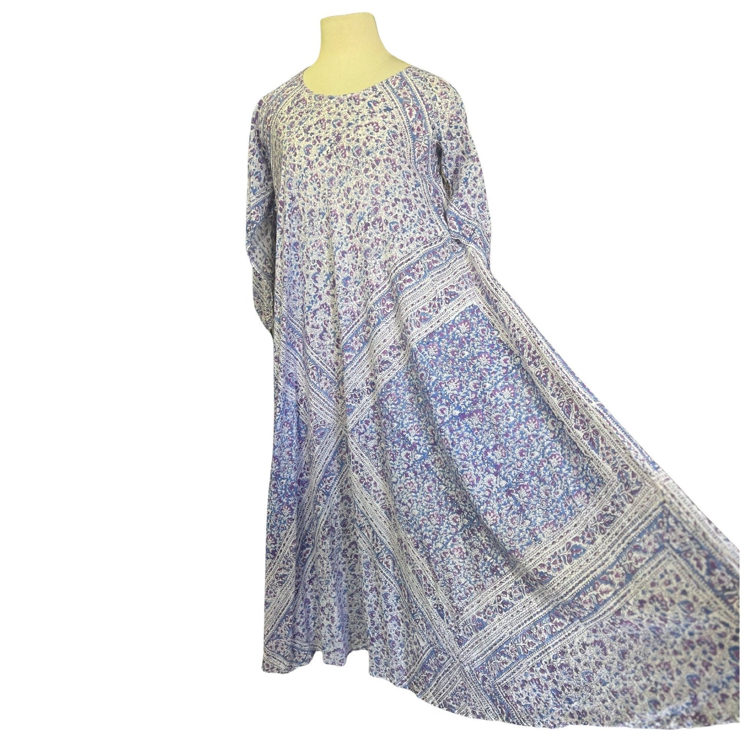 Vintage India Block Print Maxi Dress 100% Cotton Made In India