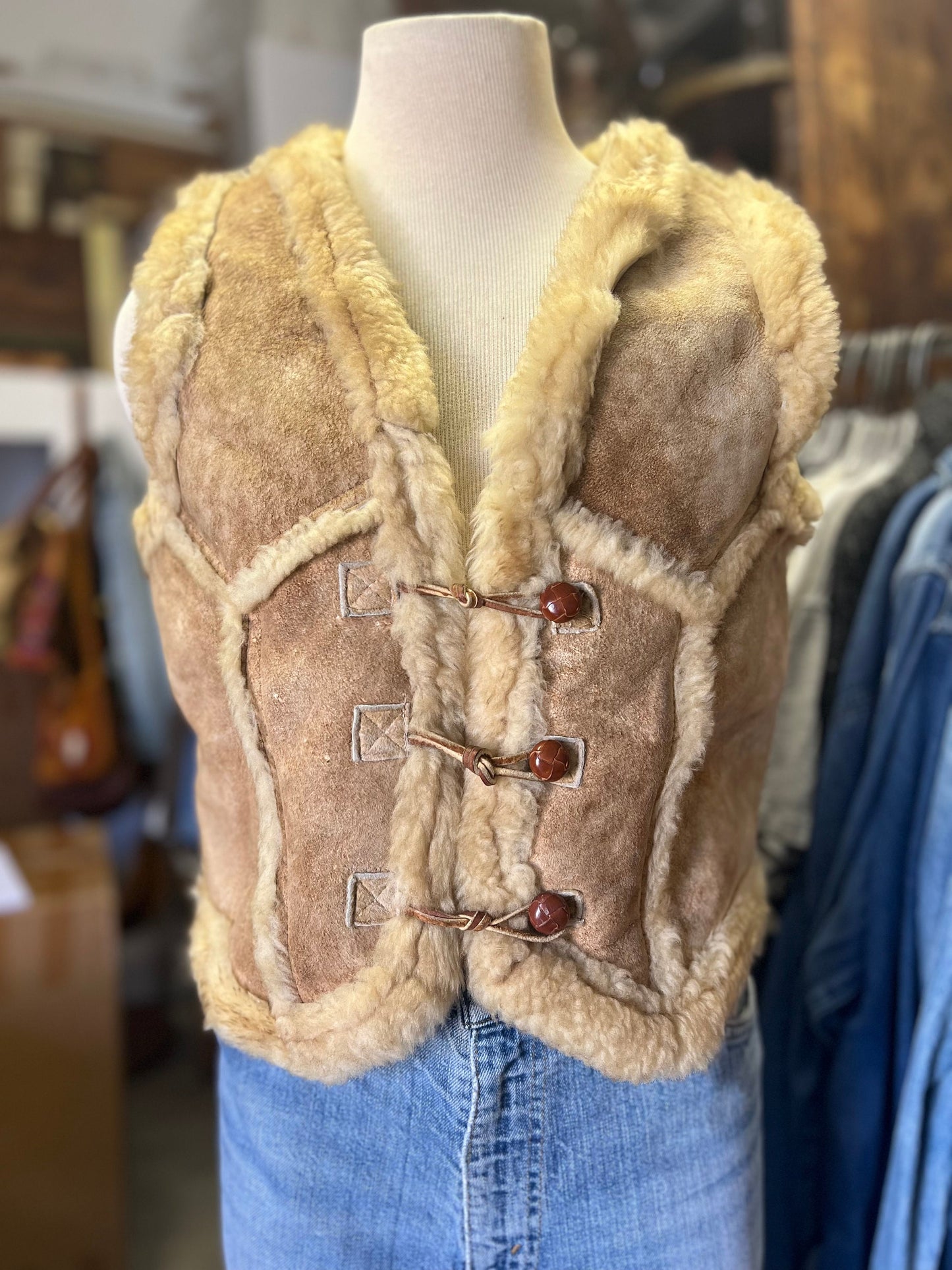 Vintage Boho Shearling Cropped Vest