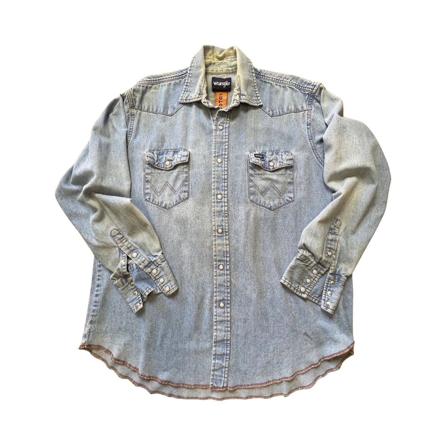 Vintage Wrangler Pearl Snap Denim Shirt Embroidered Thunderbird Totem